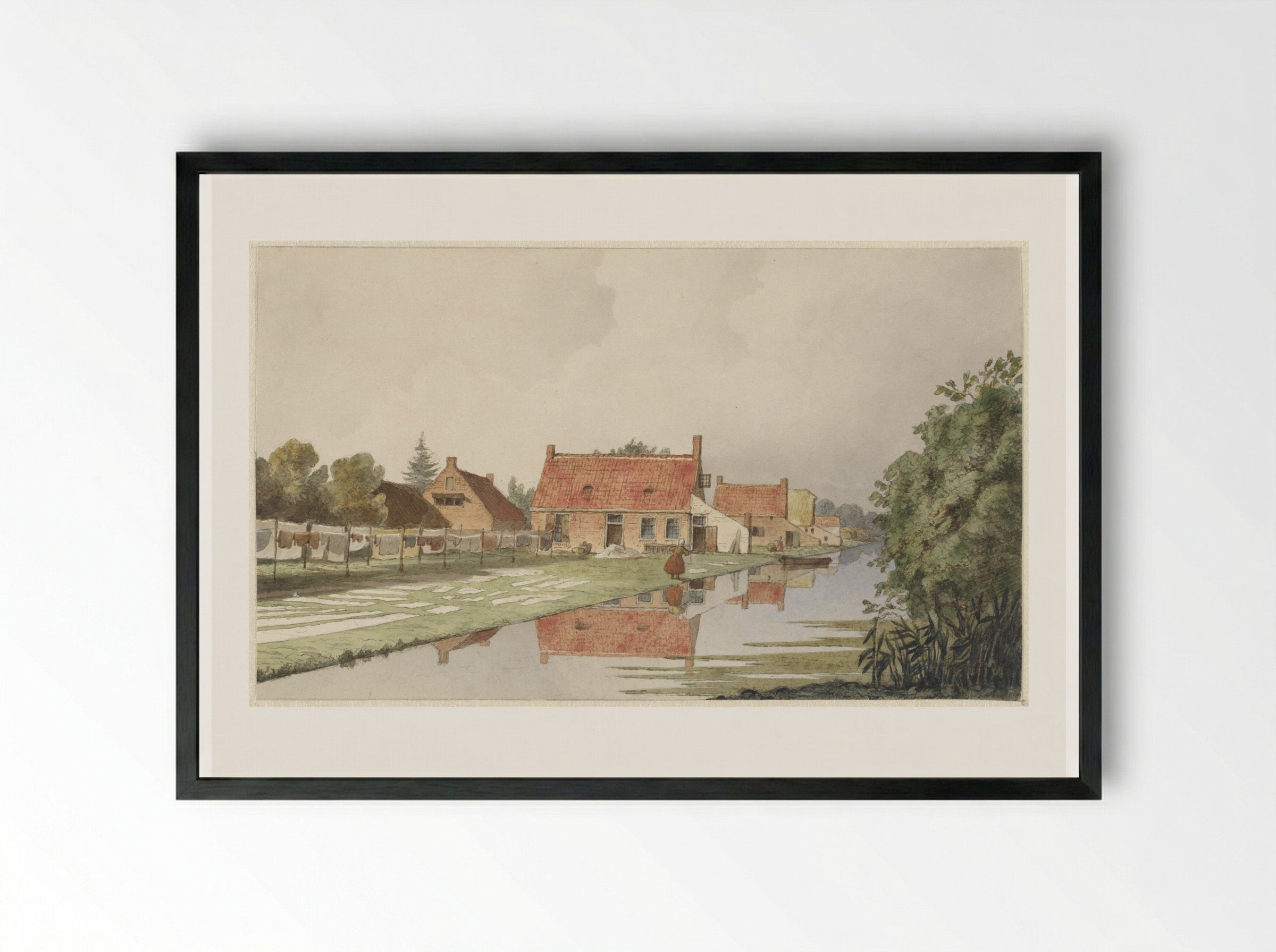 Blekerijen achter een vaart - Hendrik Abraham Klinkhamer - Framed Print Black