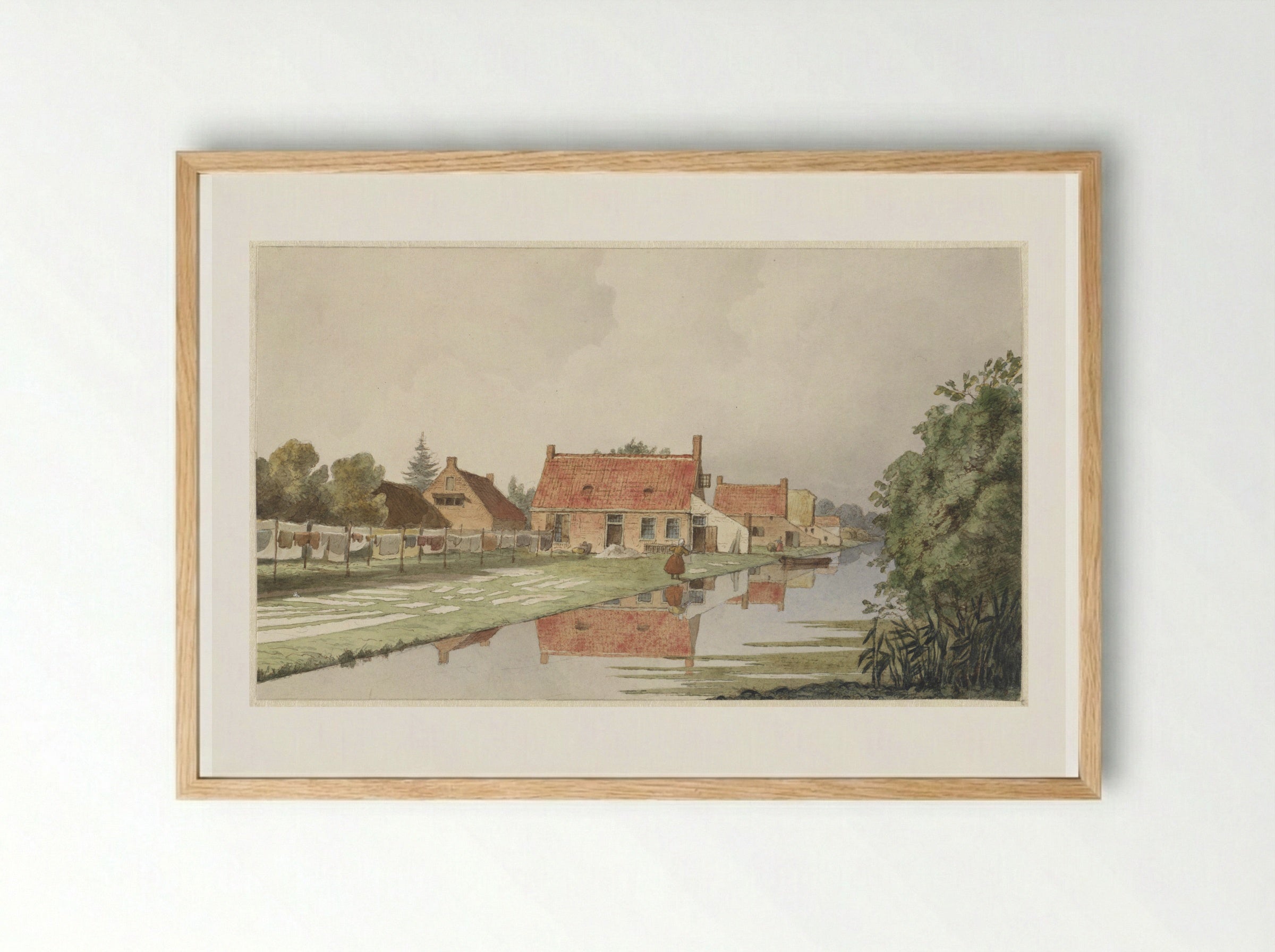 Blekerijen achter een vaart - Hendrik Abraham Klinkhamer - Framed Print Wood