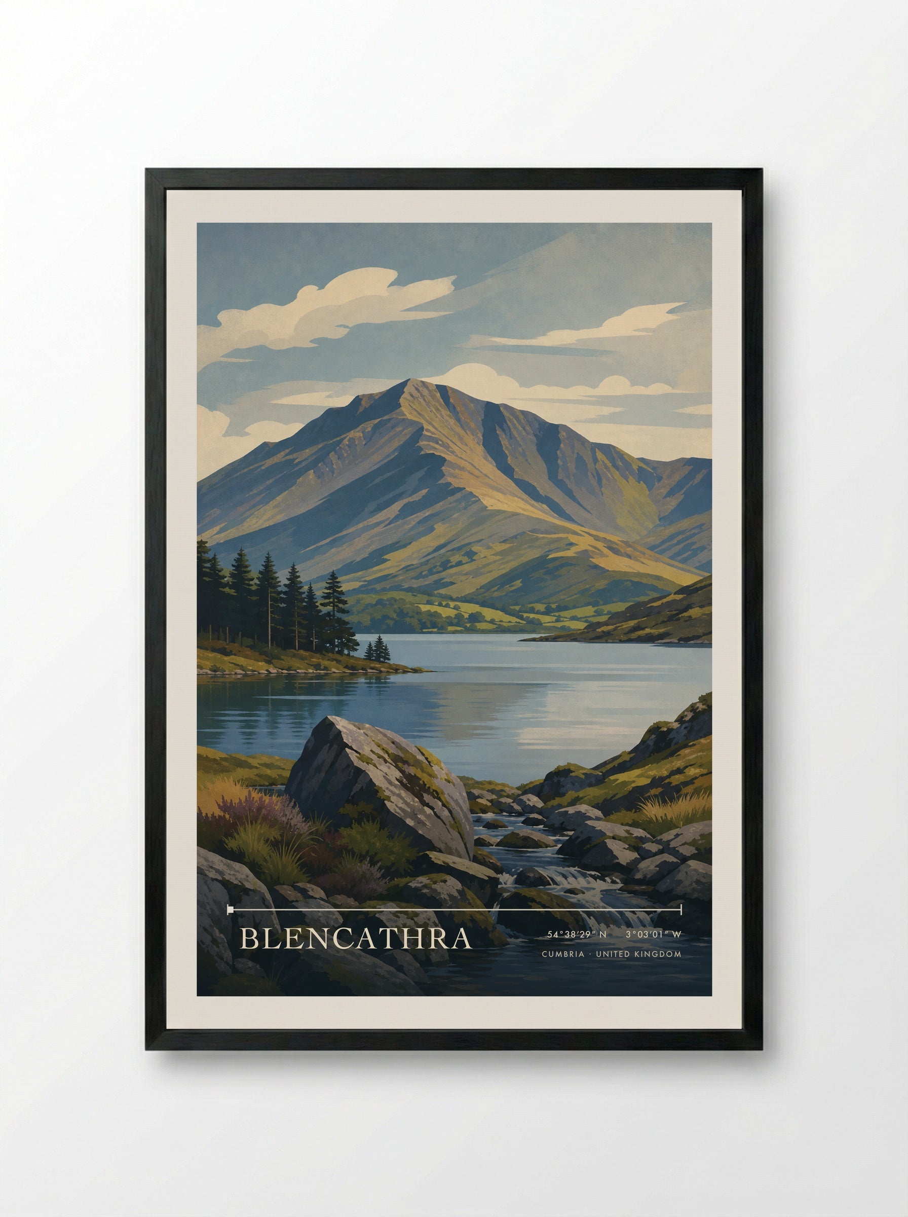 Blencathra Cumbria United Kingdom Travel Poster - Framed Print Black