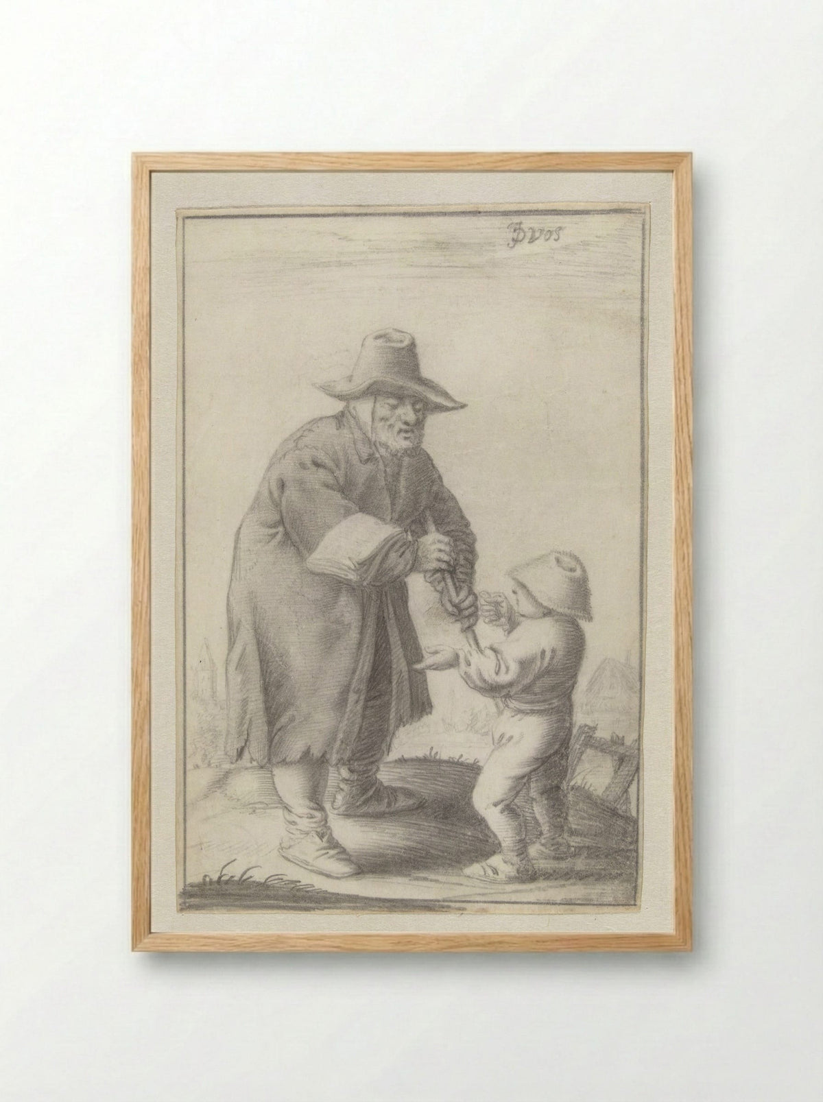 Blind Song Seller and Boy - J. de Vos - Framed Print Wood