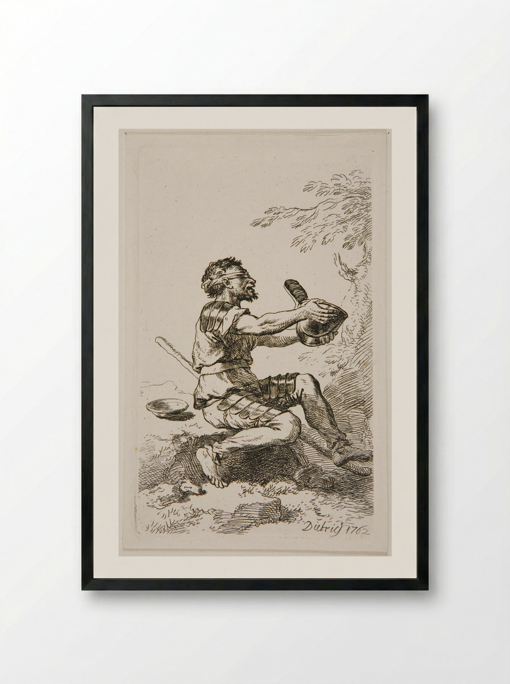 Blind Warrior Begging - Christian Wilhelm Ernst Dietrich - Framed Print Black
