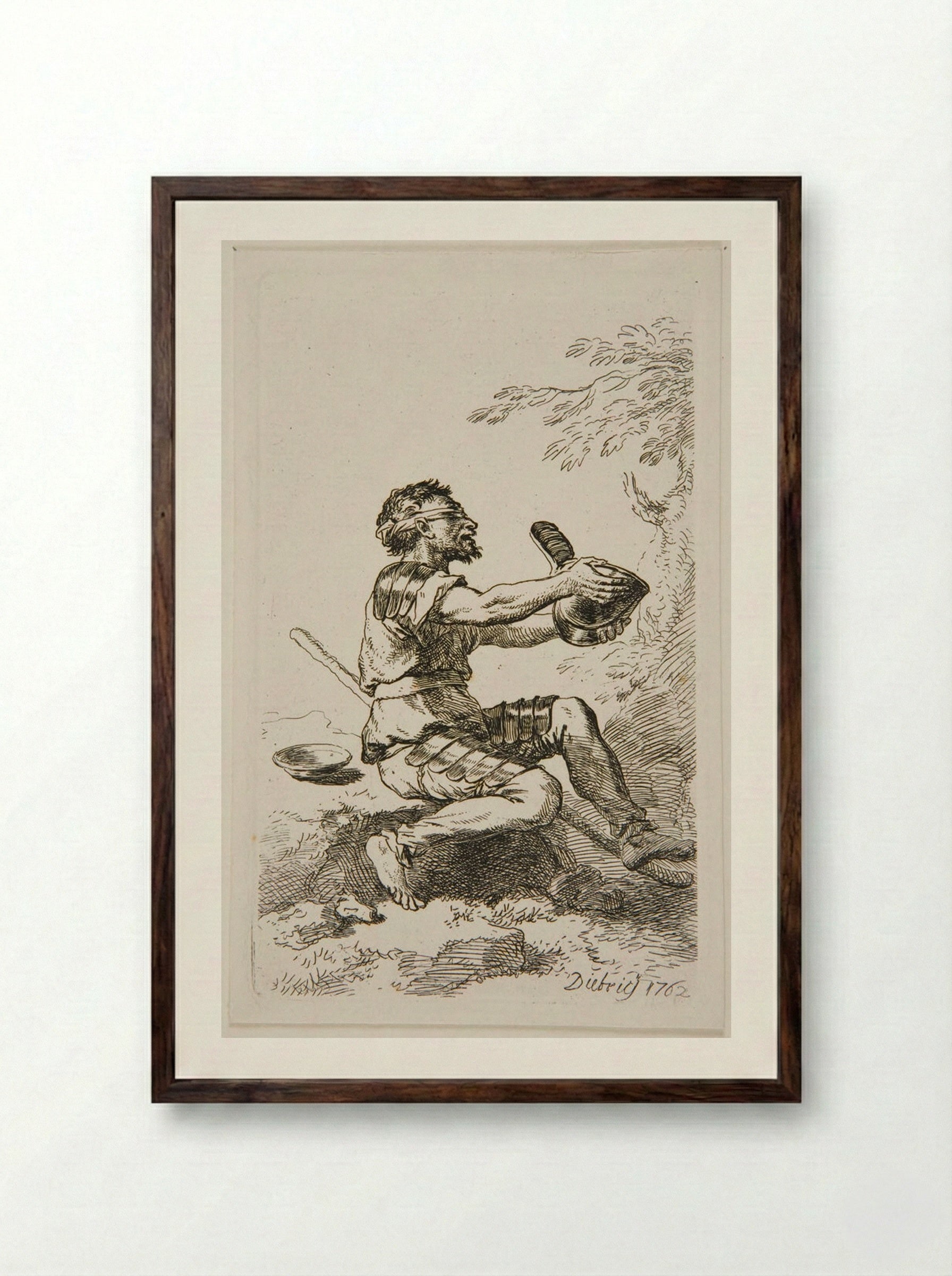 Blind Warrior Begging - Christian Wilhelm Ernst Dietrich - Framed Print Dark Wood