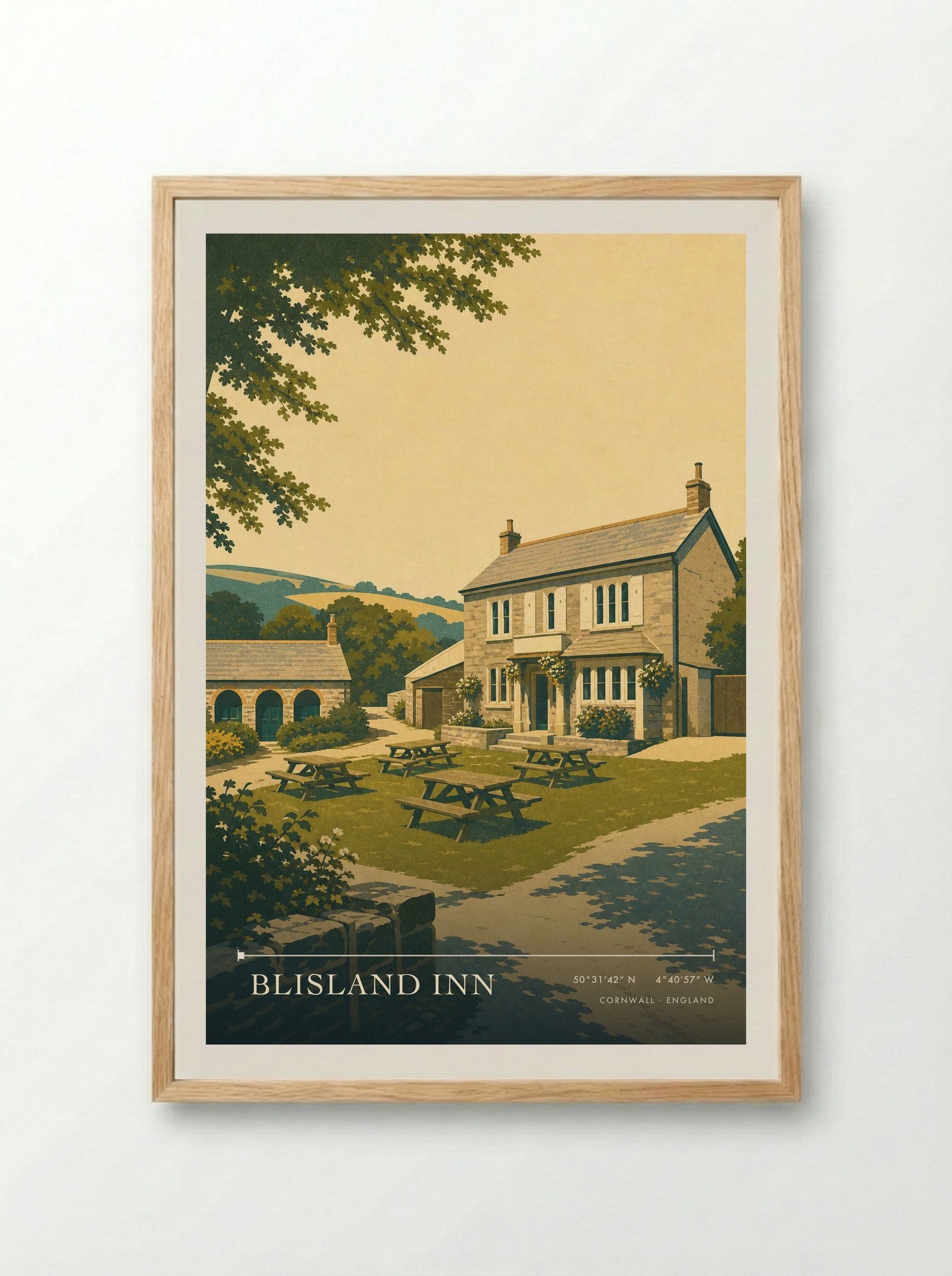 Blisland Inn Cornwall England Travel Poster - Framed Print Wood