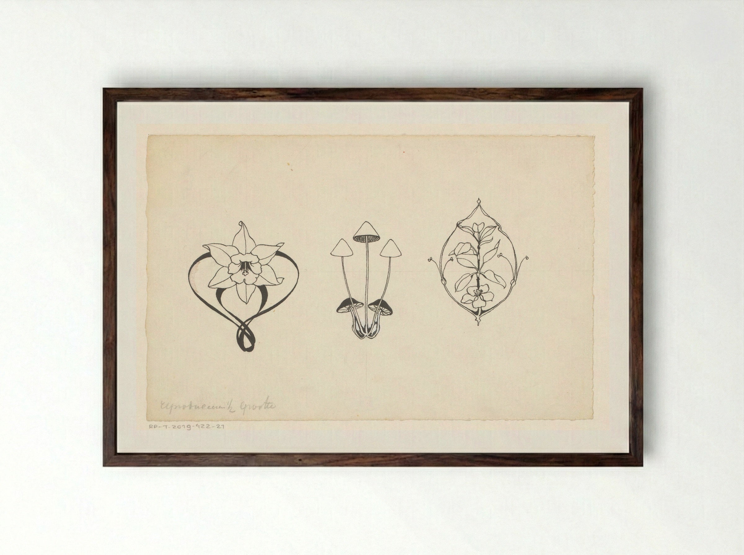 Bloemen en paddenstoelen - Willem Wenckebach - Framed Print Dark Wood