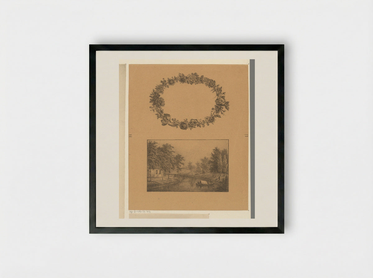 Bloemenkrans en rivier - Pieter Bartholomeusz. Barbiers - Framed Print Black