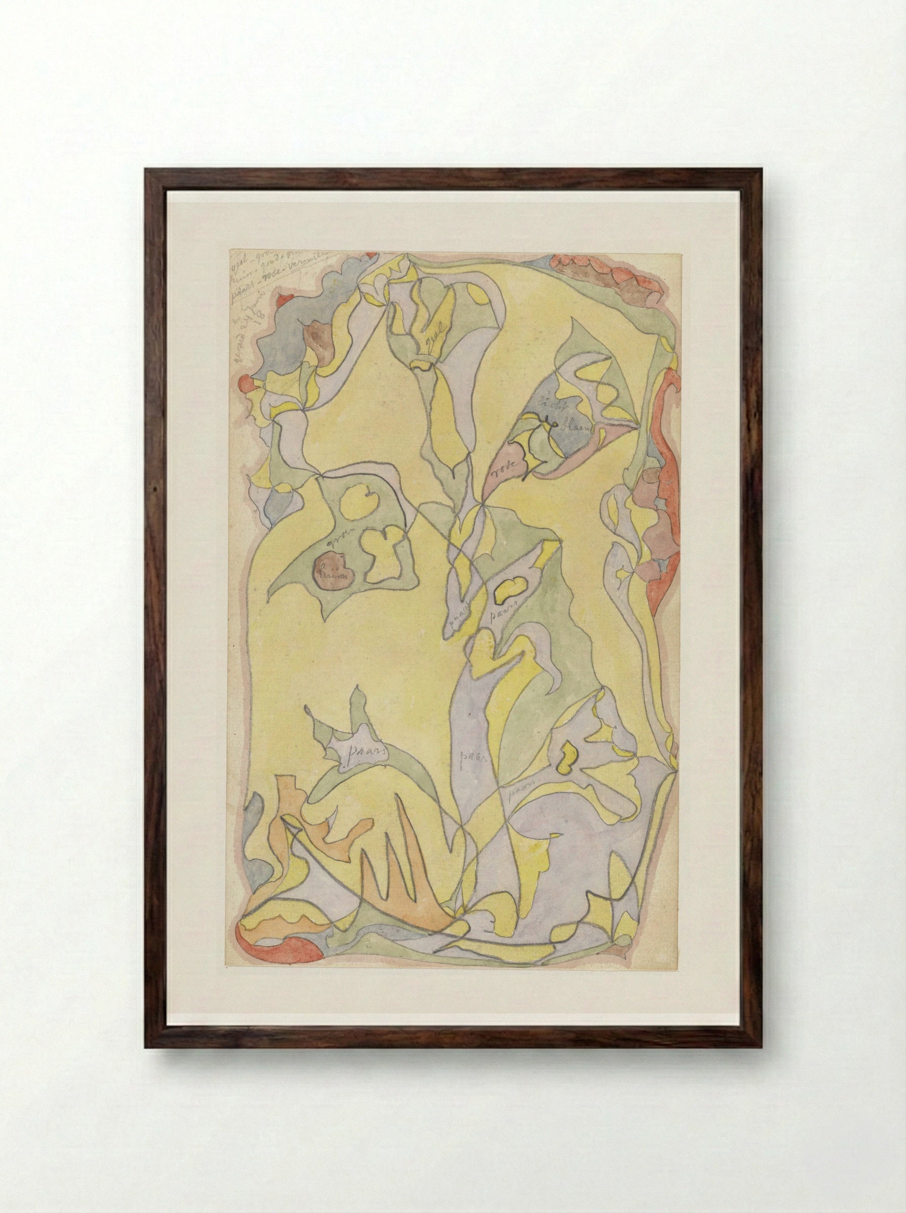 Bloemmotieven op een geel fond - Theo Colenbrander - Framed Print Dark Wood
