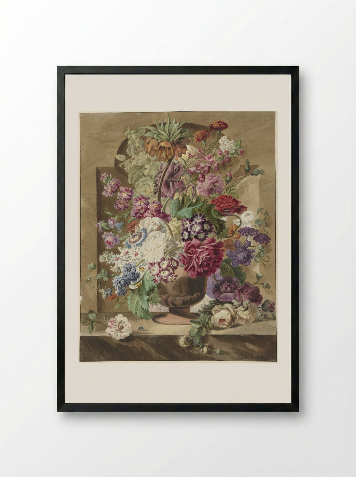 Bloemstuk (Floral Still Life) - Pieter van Loo - Framed Print Black