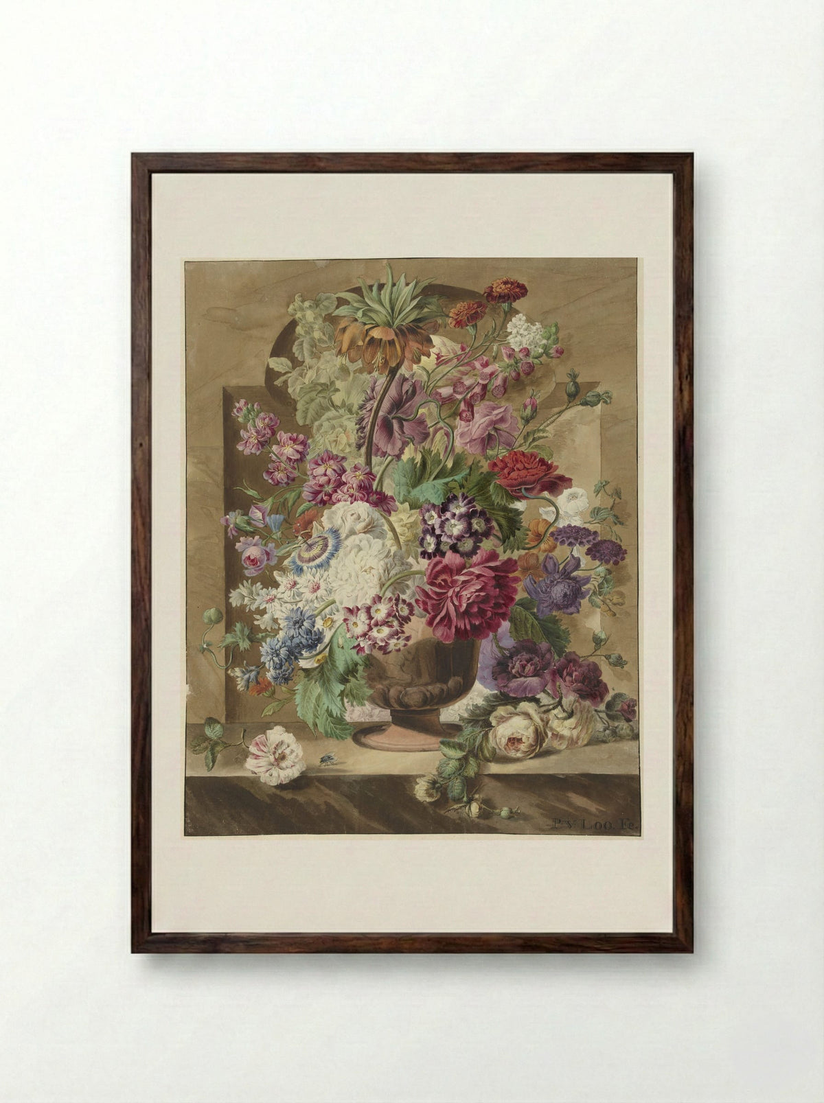 Bloemstuk (Floral Still Life) - Pieter van Loo - Framed Print Dark Wood