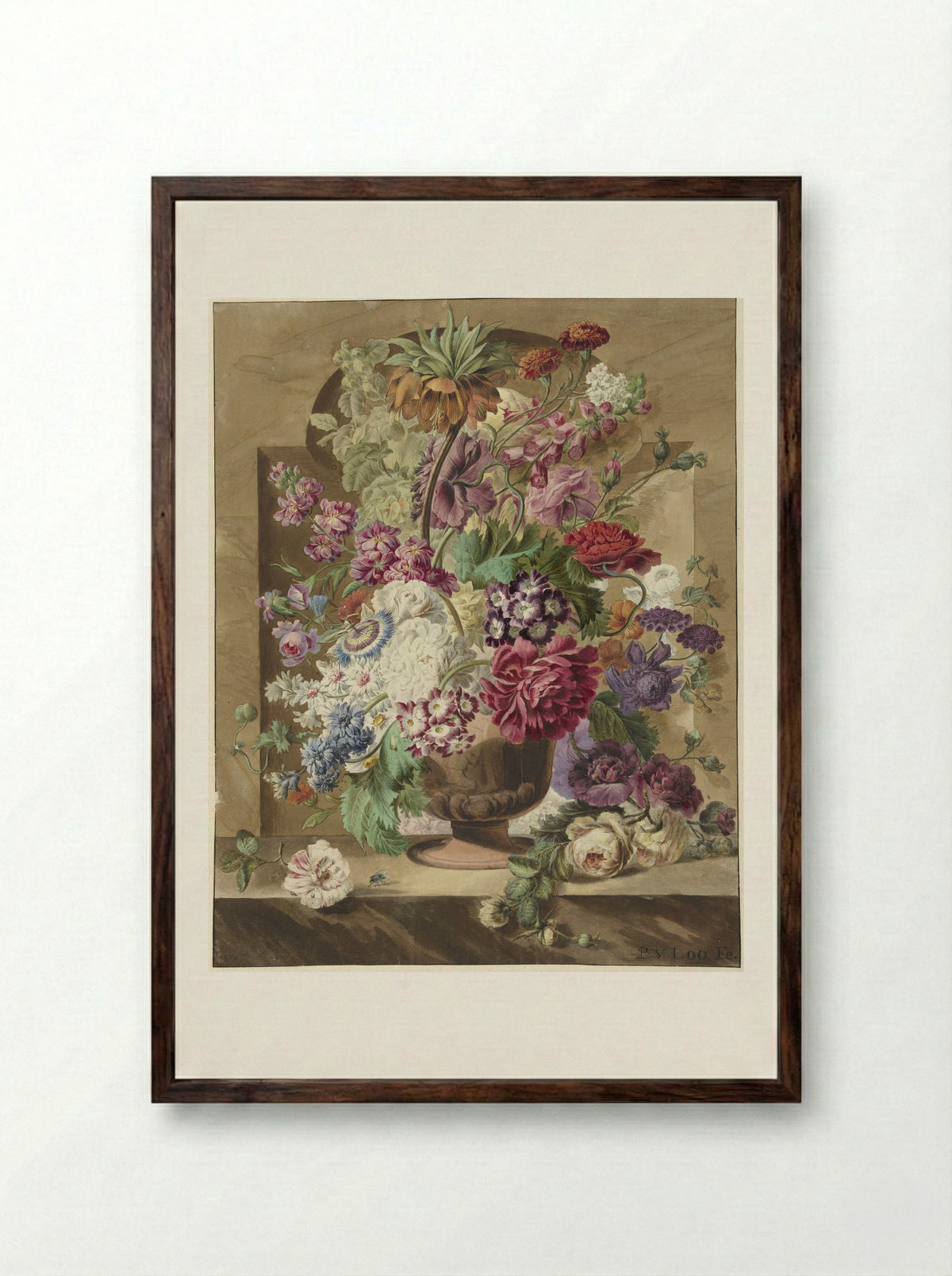 Bloemstuk (Floral Still Life) - Pieter van Loo - Framed Print Dark Wood