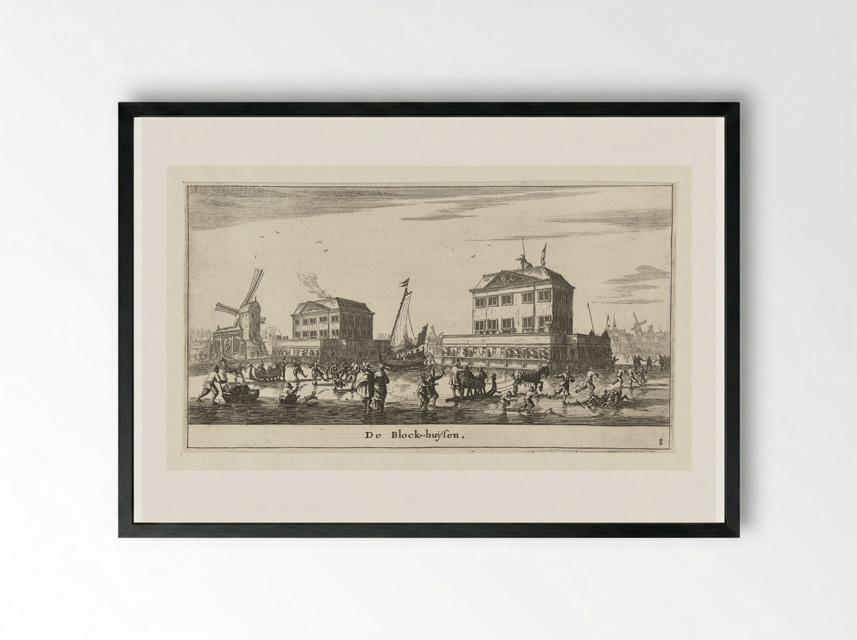 Blokhuizen op de Amstel - Reinier Nooms - Framed Print Black