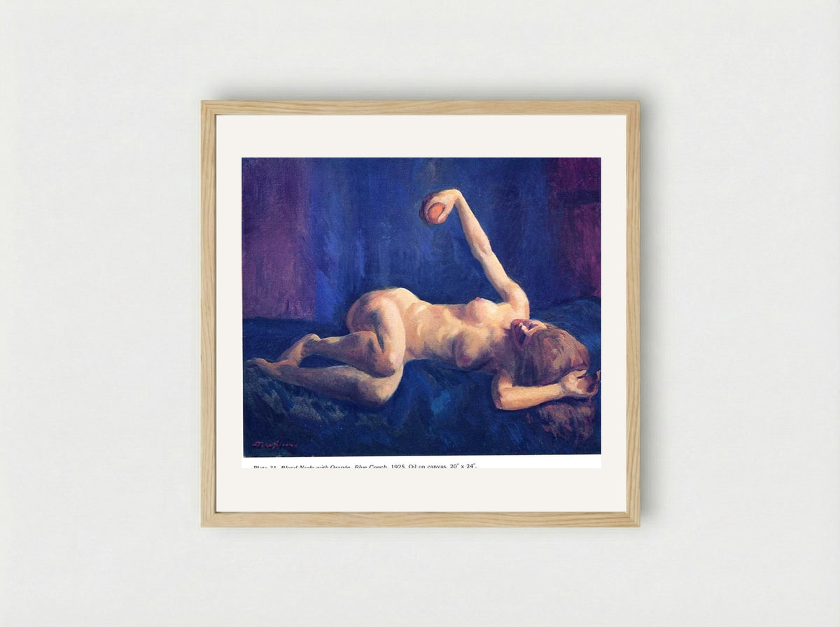 Blond Nude with Orange, Blue Couch - John French Sloan - Framed Print Wood
