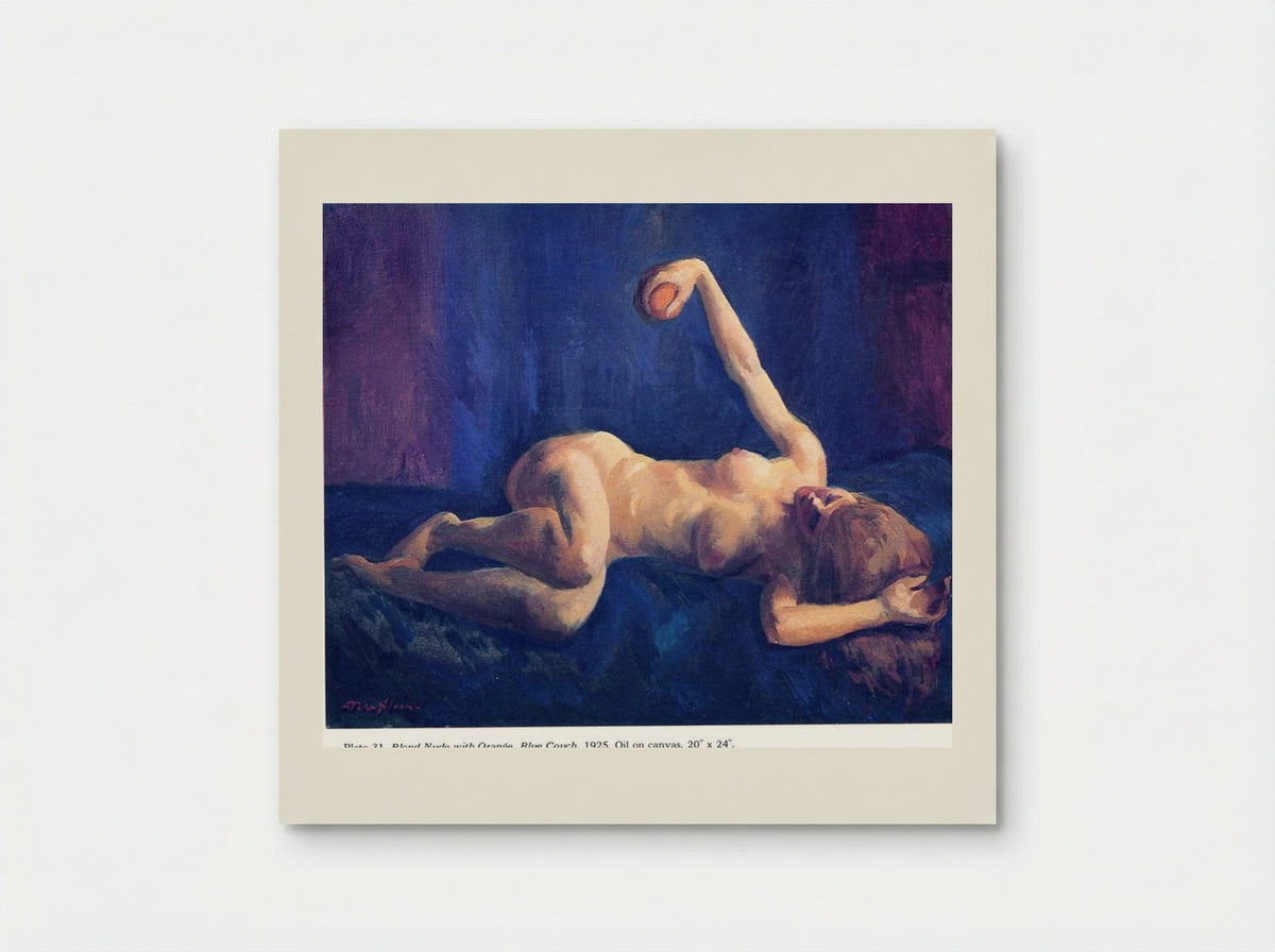 Blond Nude with Orange, Blue Couch - John French Sloan - Poster