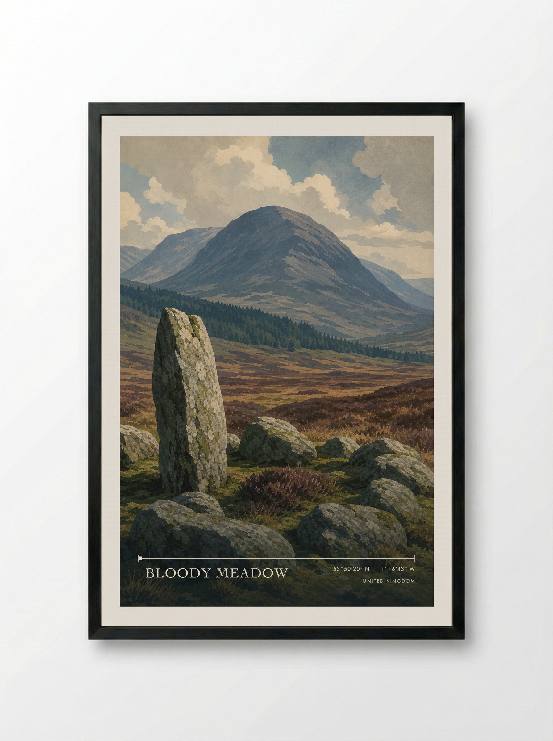 Bloody Meadow United Kingdom Travel Poster - Framed Print Black