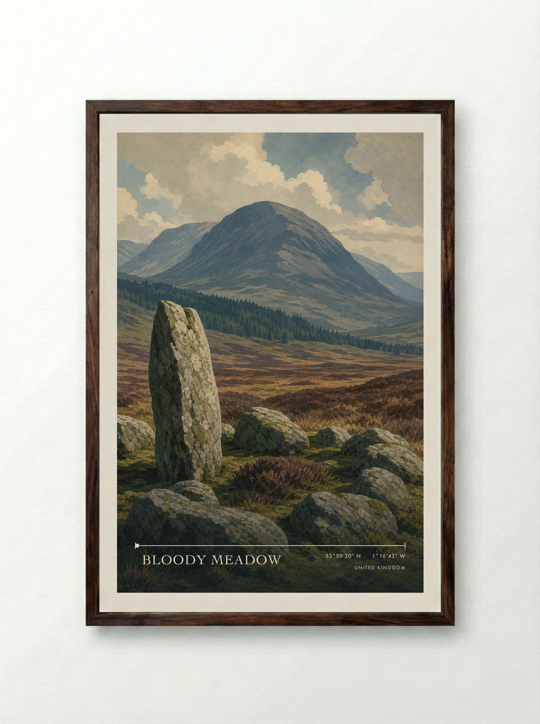 Bloody Meadow United Kingdom Travel Poster - Framed Print Dark Wood