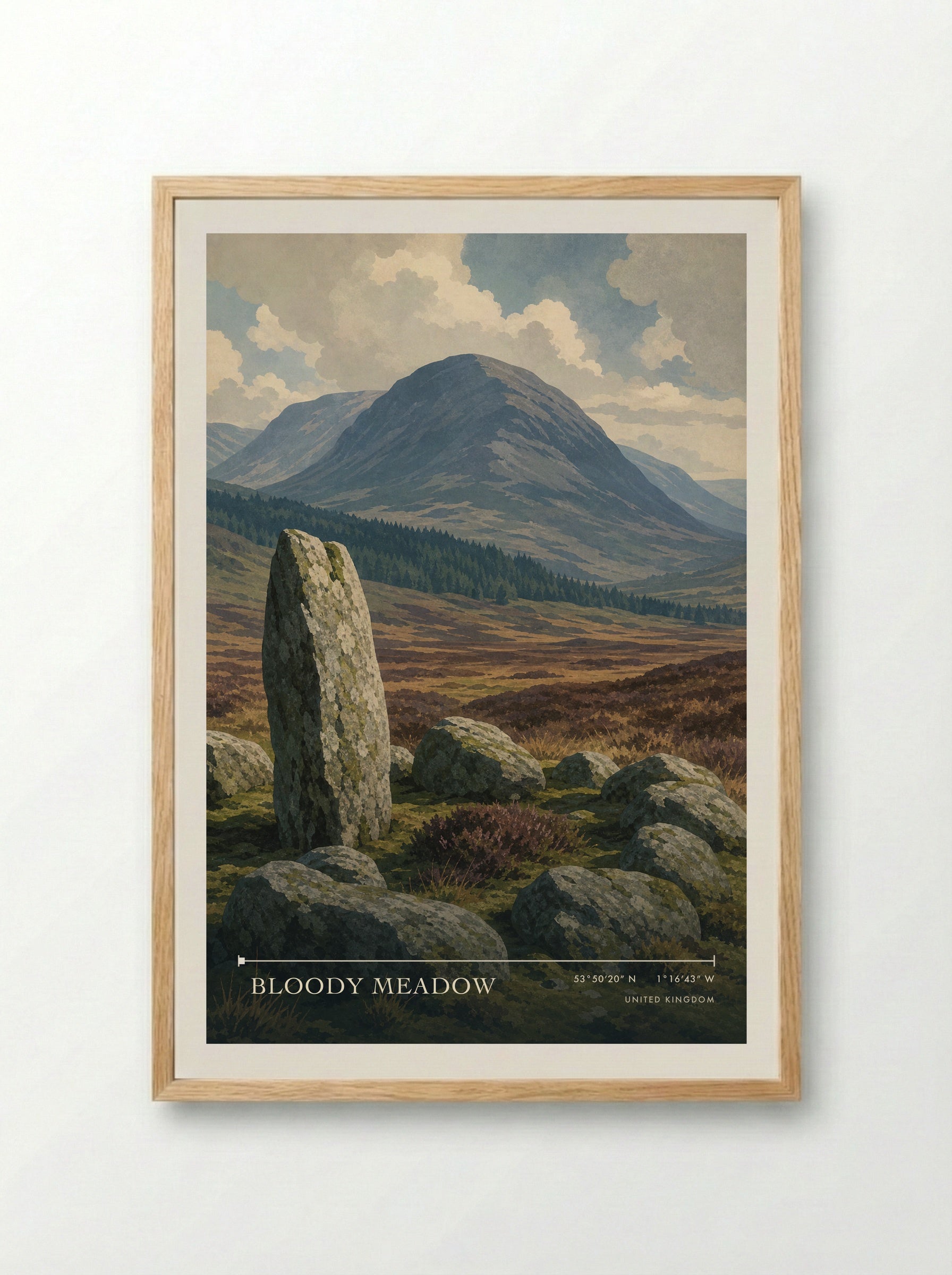 Bloody Meadow United Kingdom Travel Poster - Framed Print Wood