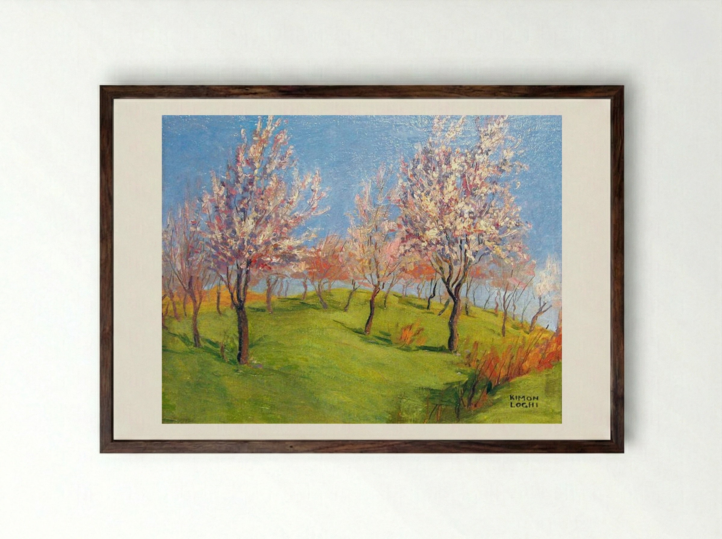 Blooming Apple Trees - Kimon Loghi - Framed Print Dark Wood