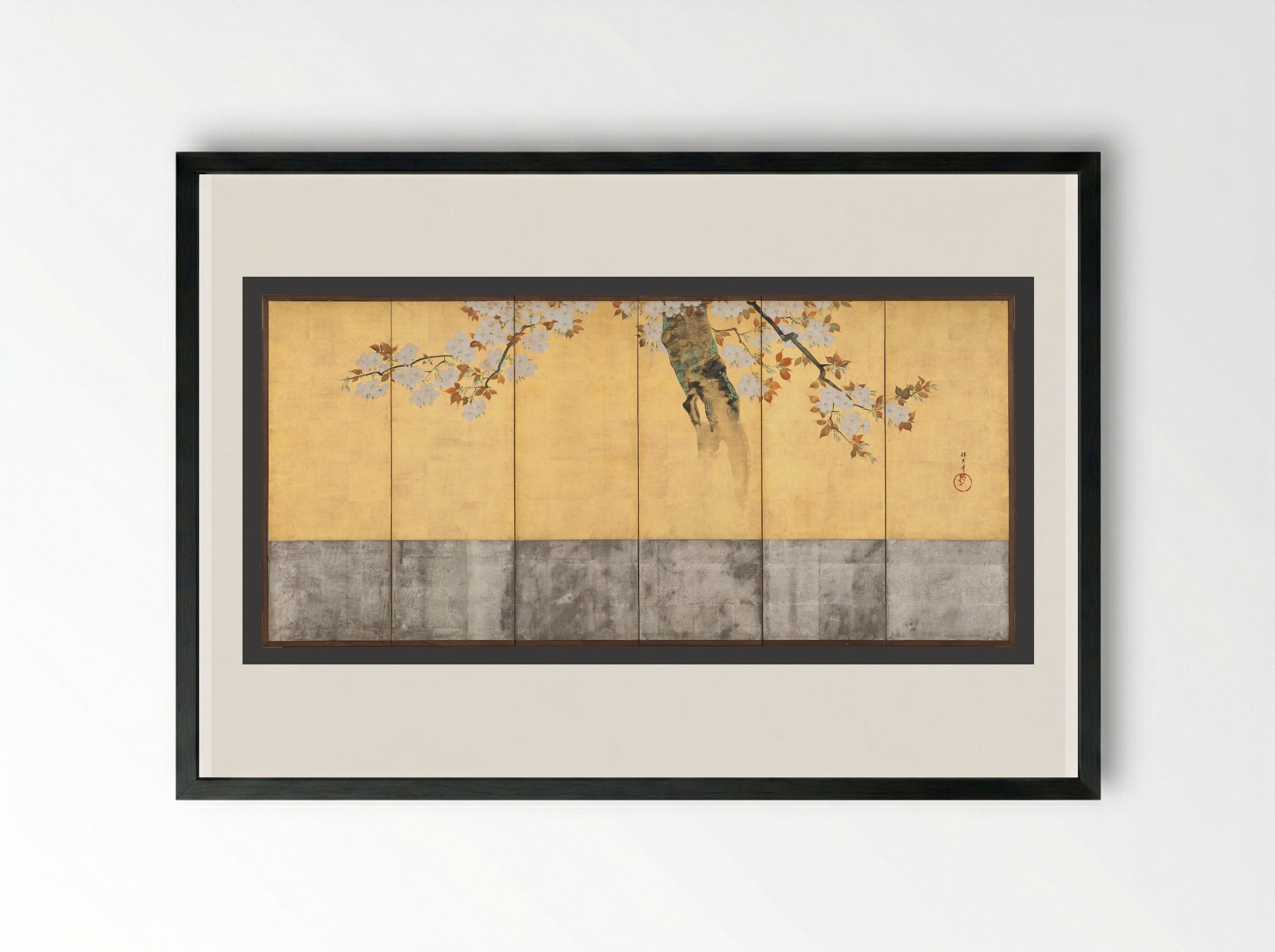 Blossoming Cherry Trees - Sakai Hōitsu - Framed Print Black