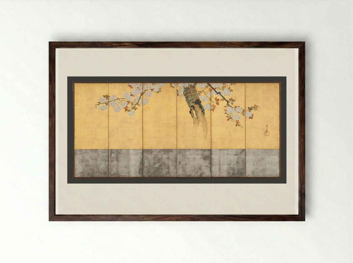 Blossoming Cherry Trees - Sakai Hōitsu - Framed Print Dark Wood