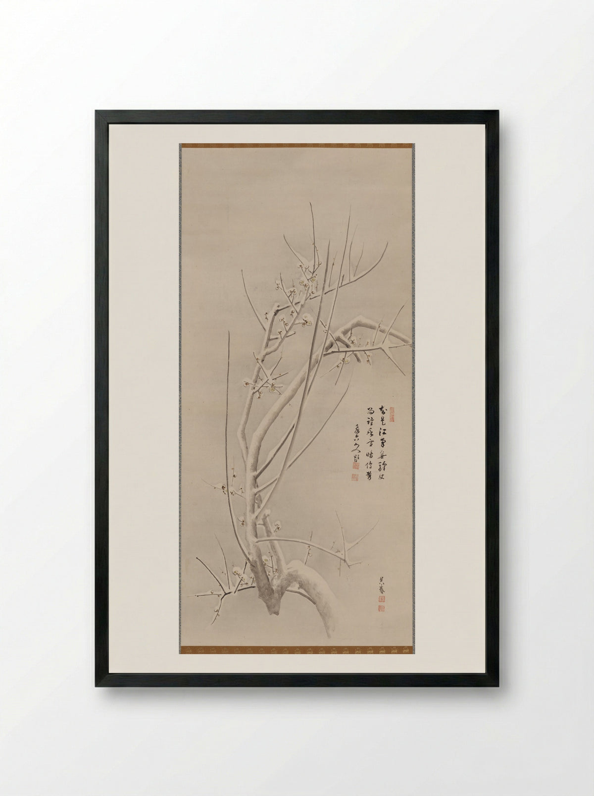 Blossoming Plum with Moon and Snow - Matsumura Gekkei (Goshun) - Framed Print Black