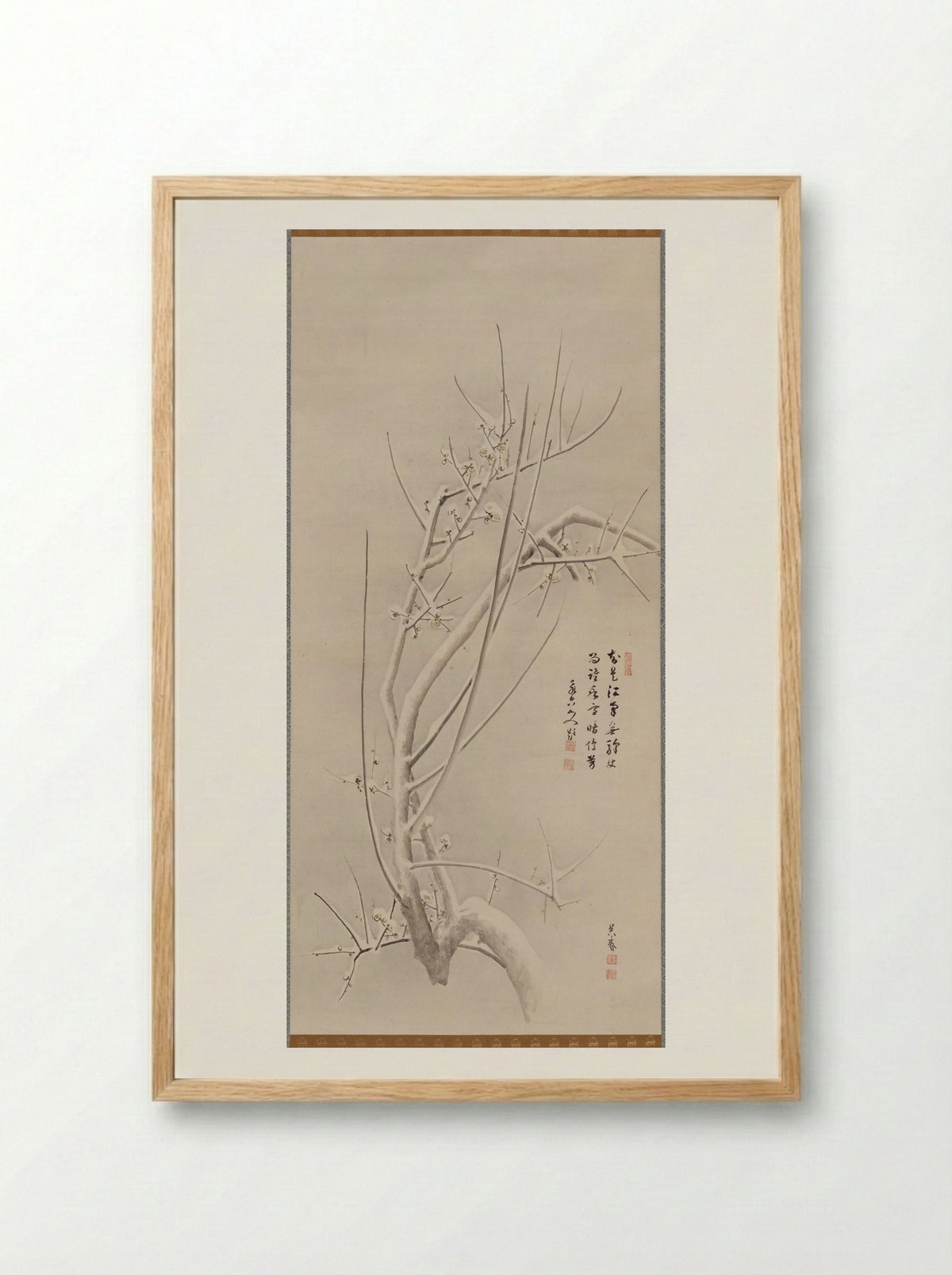 Blossoming Plum with Moon and Snow - Matsumura Gekkei (Goshun) - Framed Print Wood