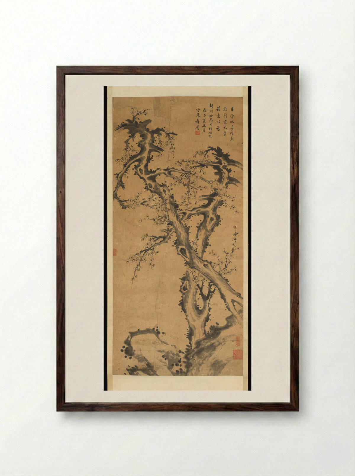 Blossoming Prunus Tree - Peng Yulin - Framed Print Dark Wood