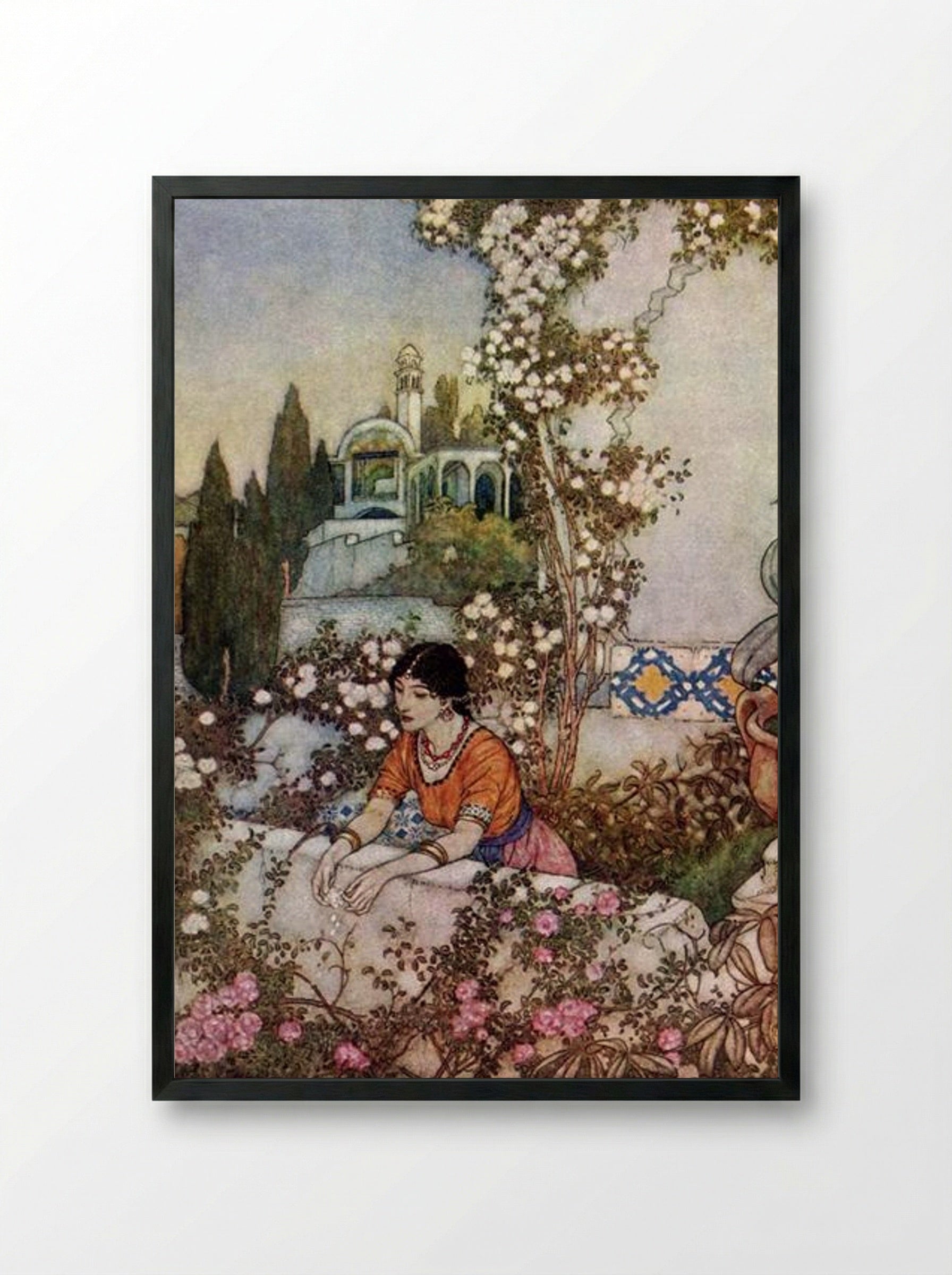 Blowing Rose - Edmund Dulac - Framed Print Black