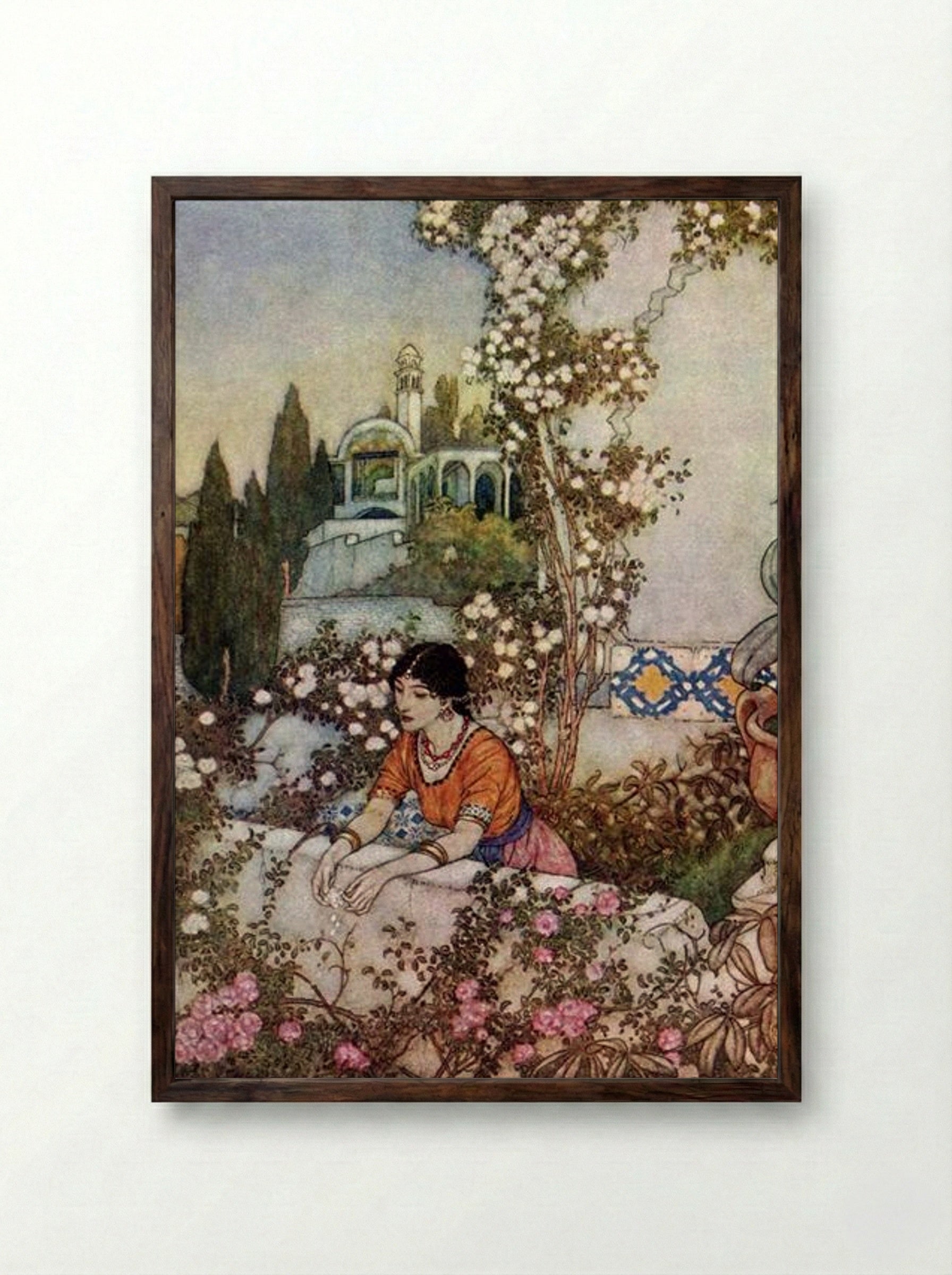 Blowing Rose - Edmund Dulac - Framed Print Dark Wood