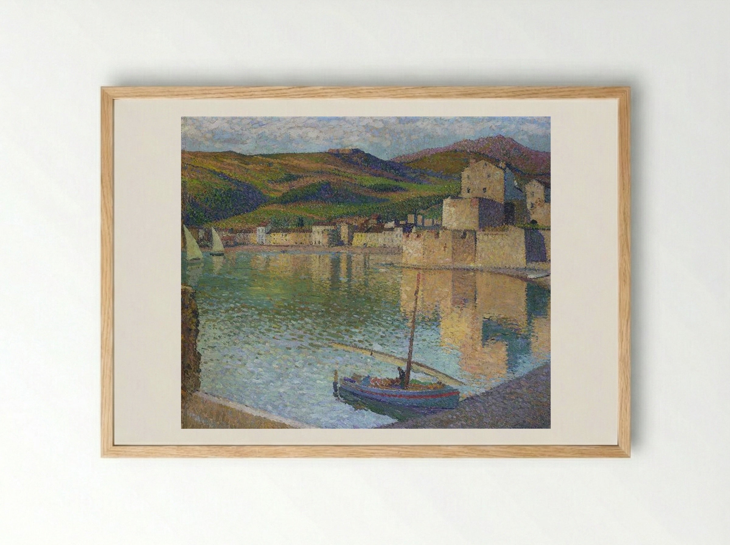 Blue Boat in Port Collioure - Henri Martin - Framed Print Wood