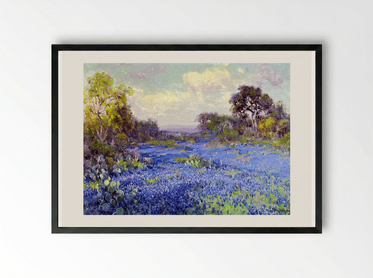 Blue Bonnets at Late Afternoon - Robert Julian Onderdonk - Framed Print Black
