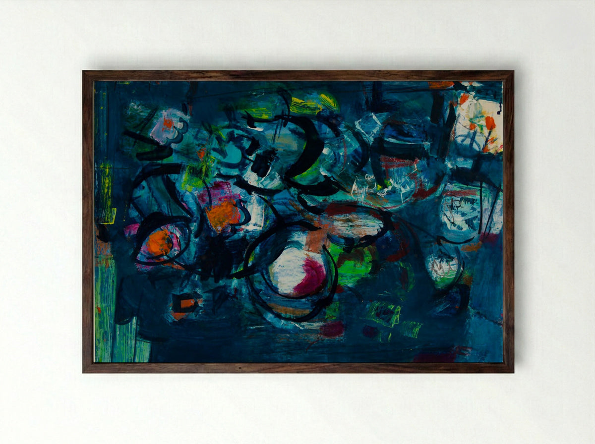 Blue Flowers - Vaclav Vytlacil - Framed Print Dark Wood