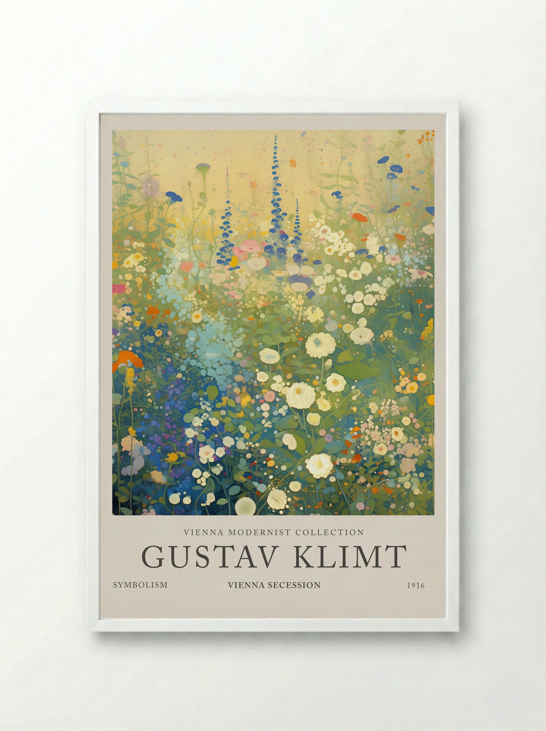 Blue Harmony Garden - Gustav Klimt - Framed Print White
