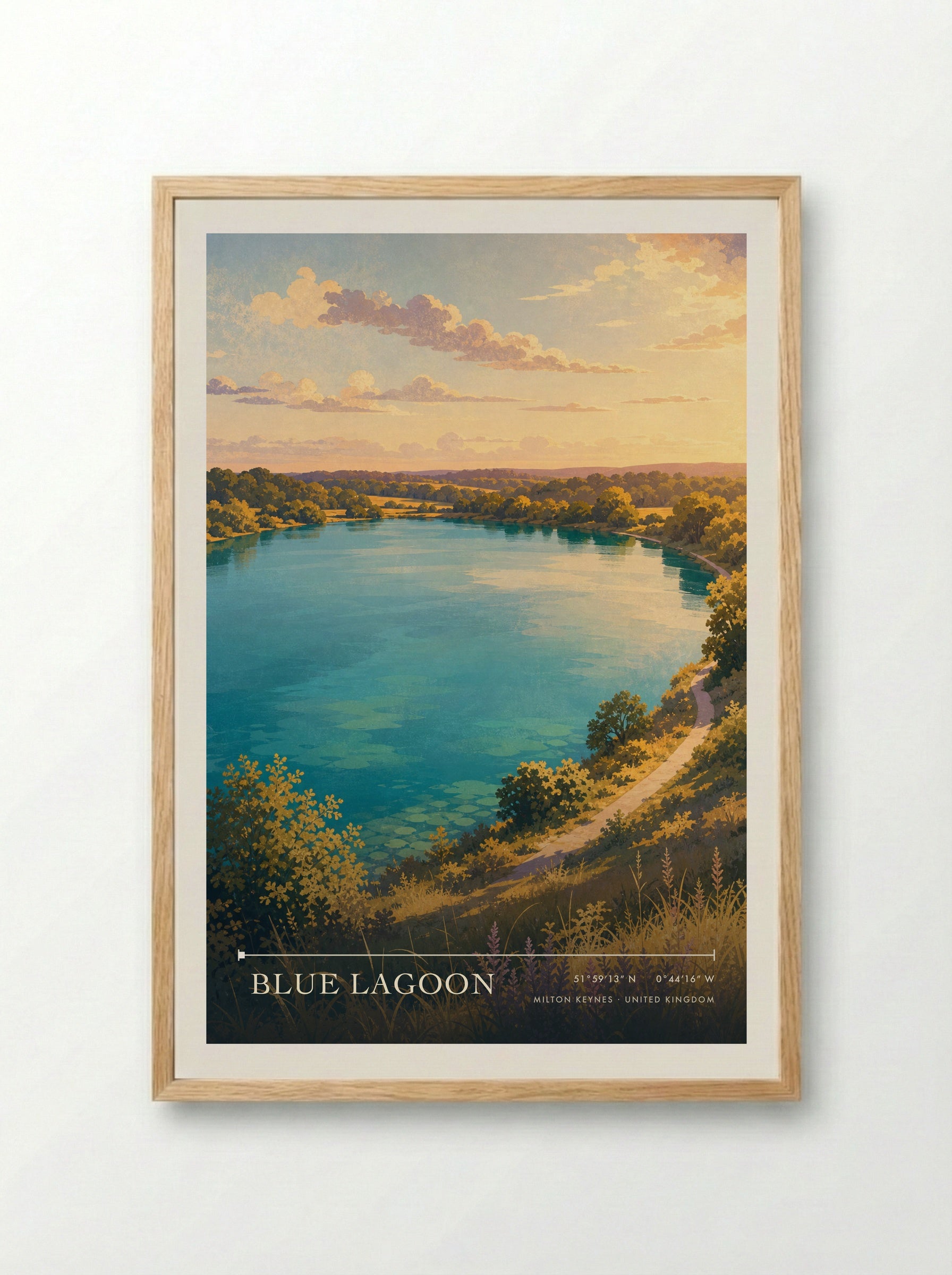Blue Lagoon Milton Keynes United Kingdom Travel Poster - Framed Print Wood