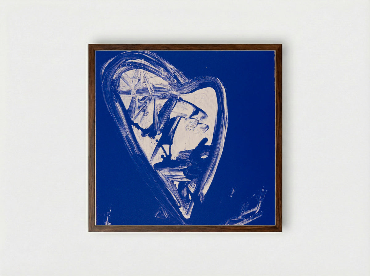 Blue Lithograph - John Dowell - Framed Print Dark Wood