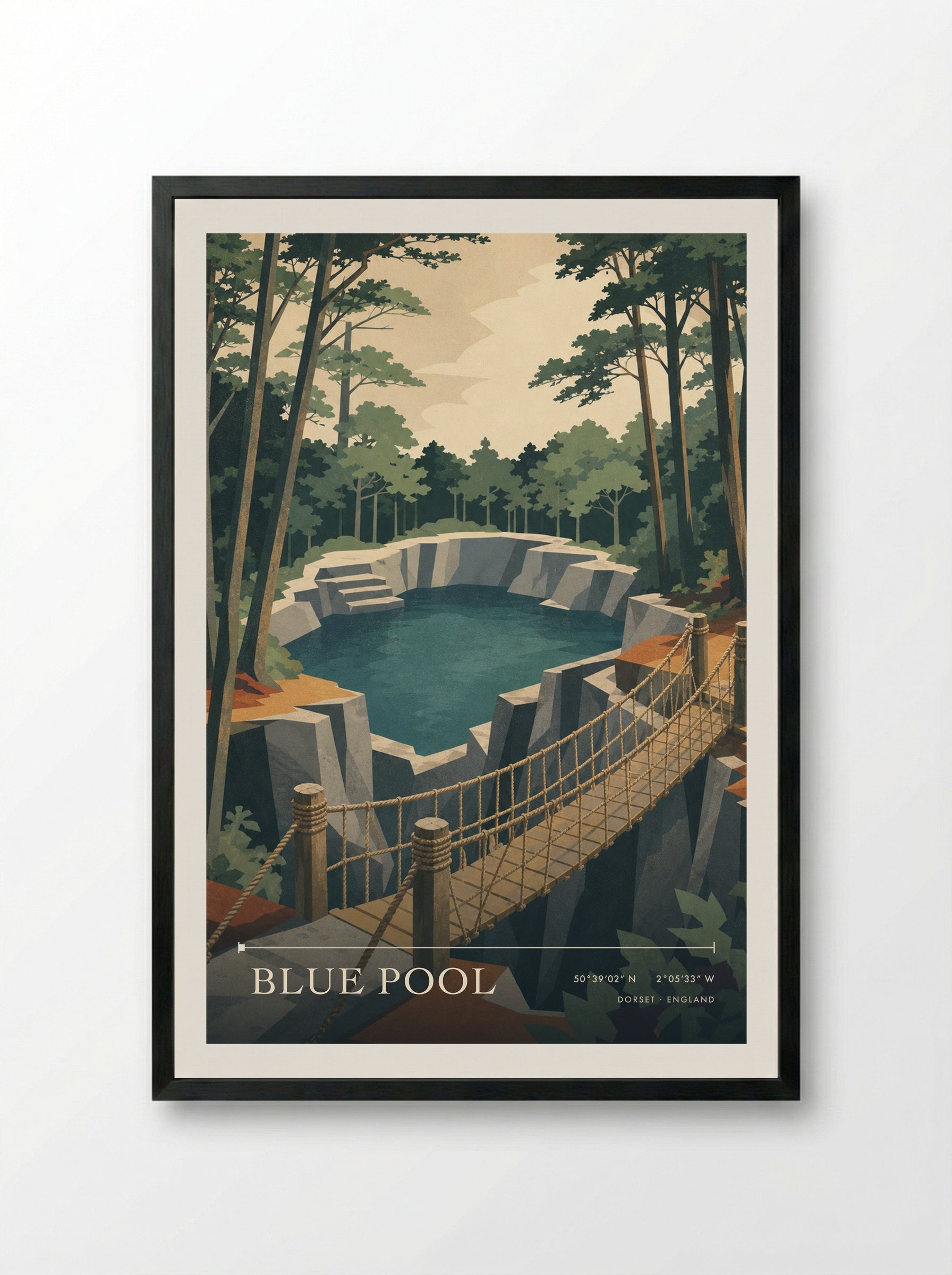 Blue Pool Dorset England Travel Poster - Framed Print Black
