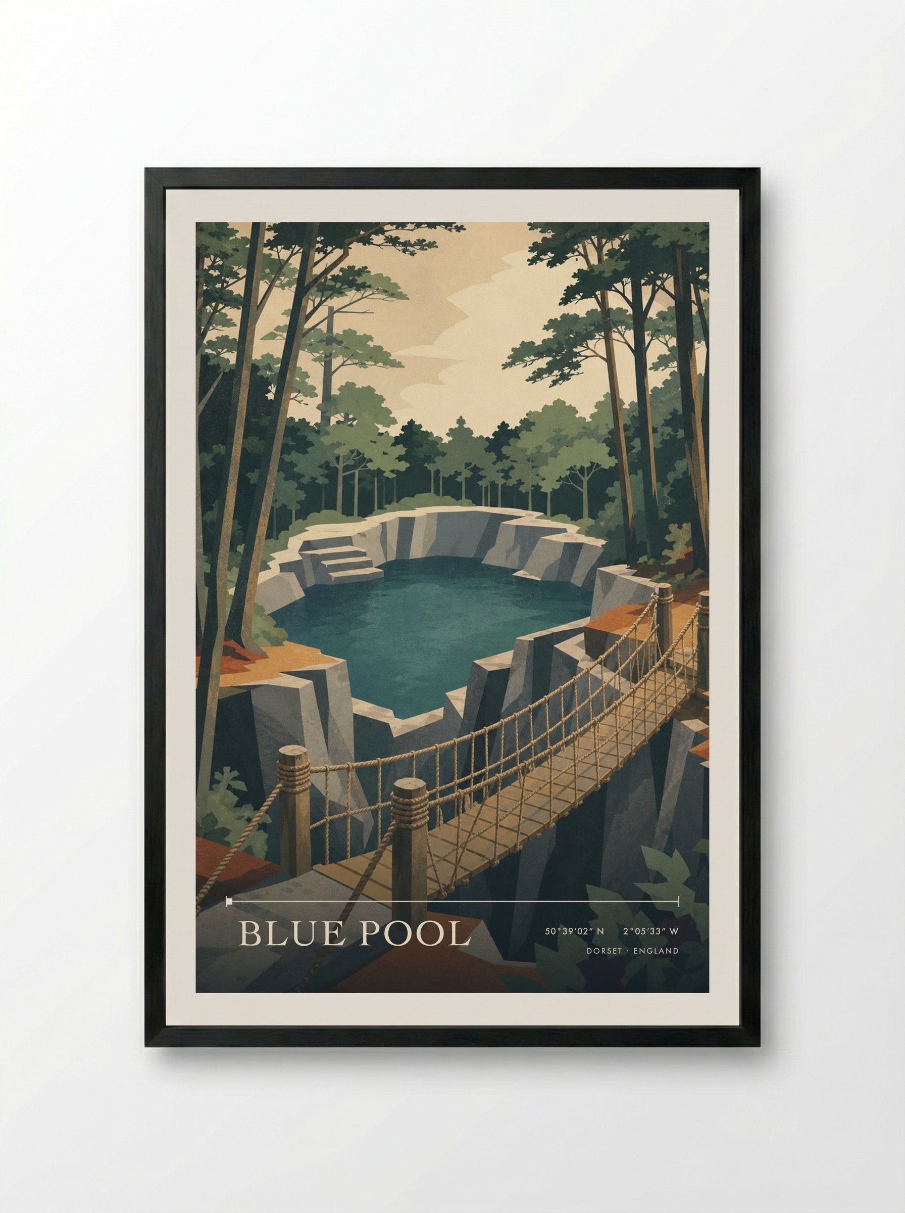 Blue Pool Dorset England Travel Poster - Framed Print Black