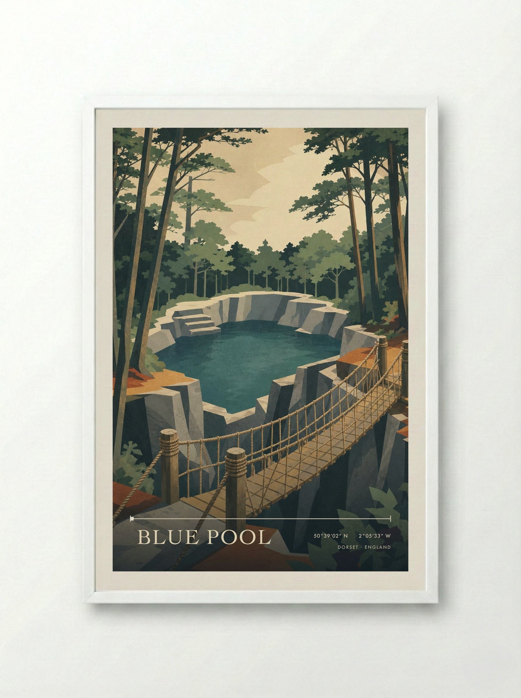 Blue Pool Dorset England Travel Poster - Framed Print White