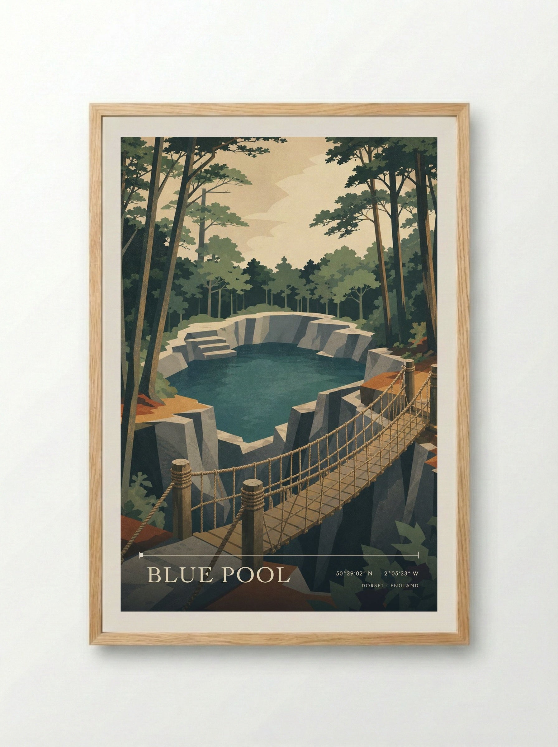 Blue Pool Dorset England Travel Poster - Framed Print Wood