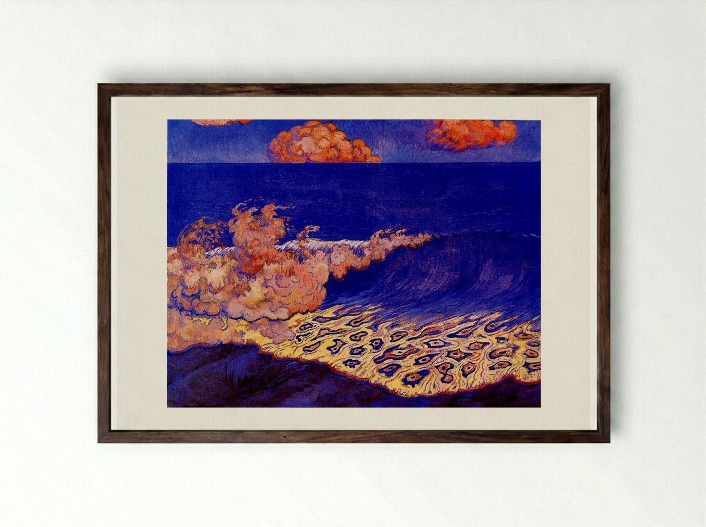 Blue Seascape, Wave Effect - Georges Lacombe - Framed Print Dark Wood
