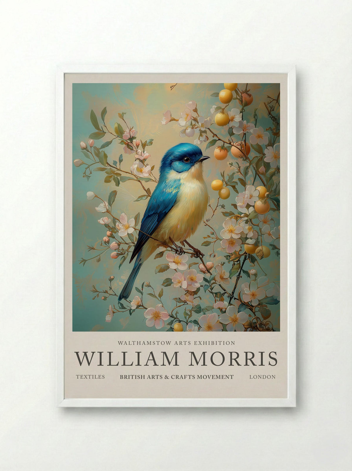 Blue Tit Beauty - William Morris - Framed Print White