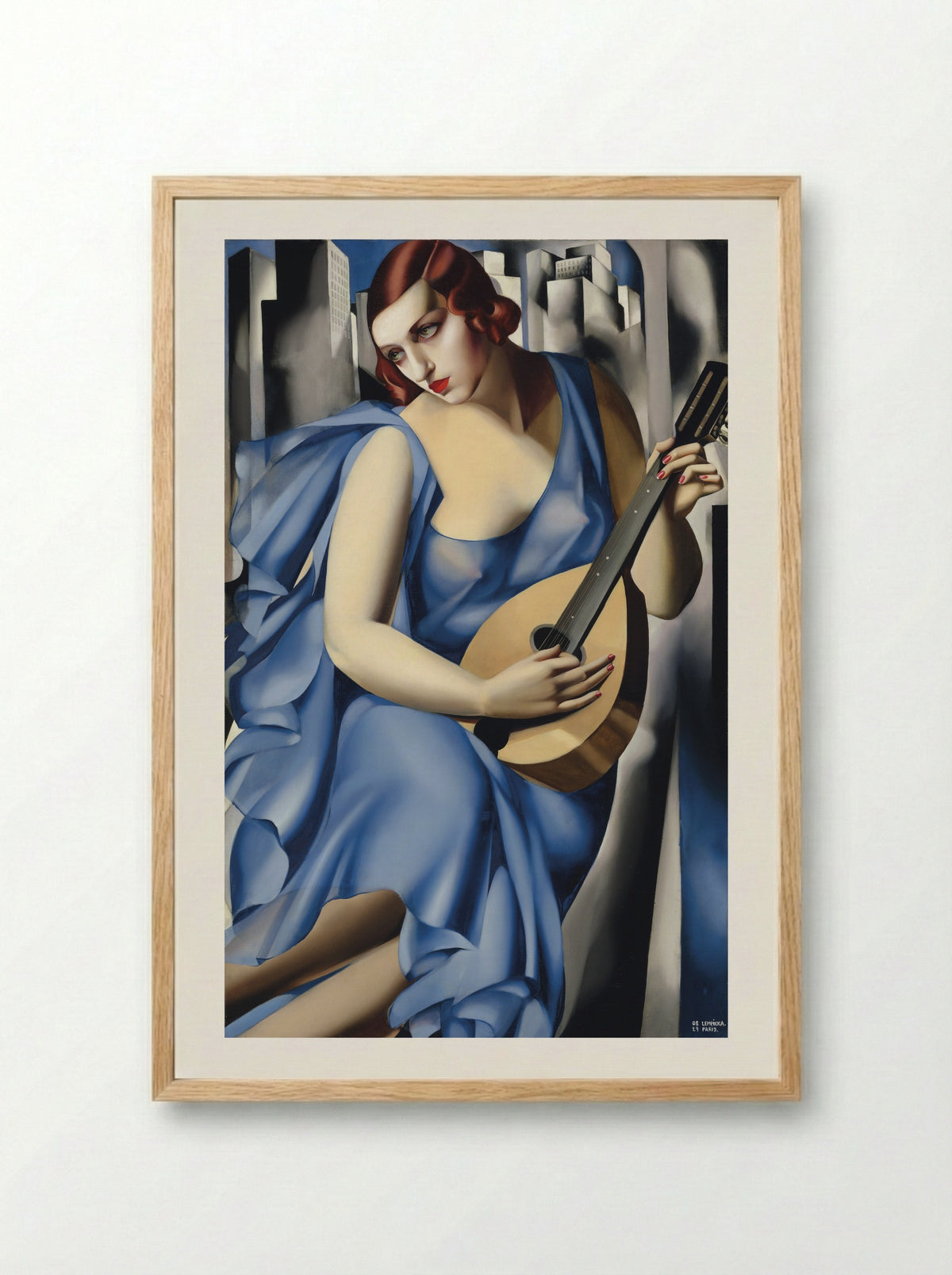 Blue Woman with a Guitar - Tamara de Lempicka - Framed Print Wood