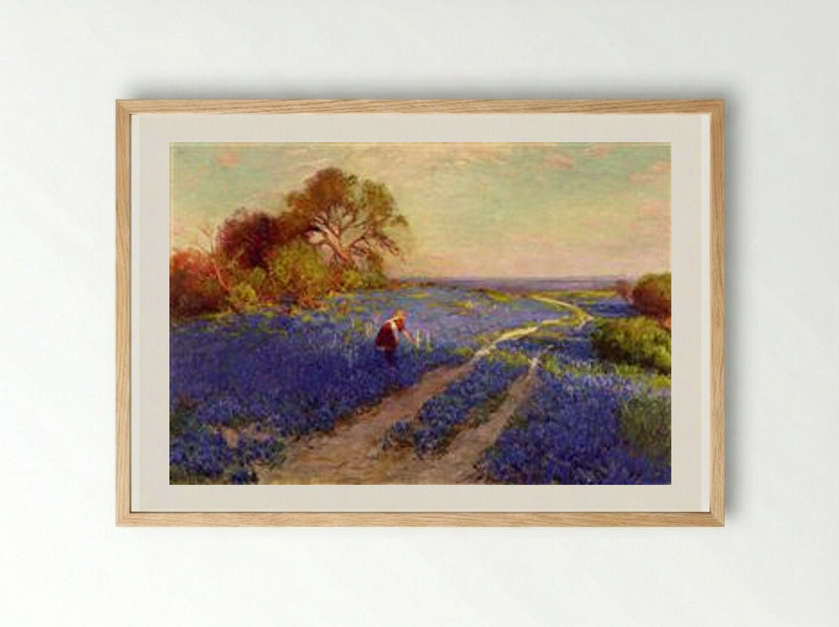 Bluebonnet Scene with a Girl - Robert Julian Onderdonk - Framed Print Wood