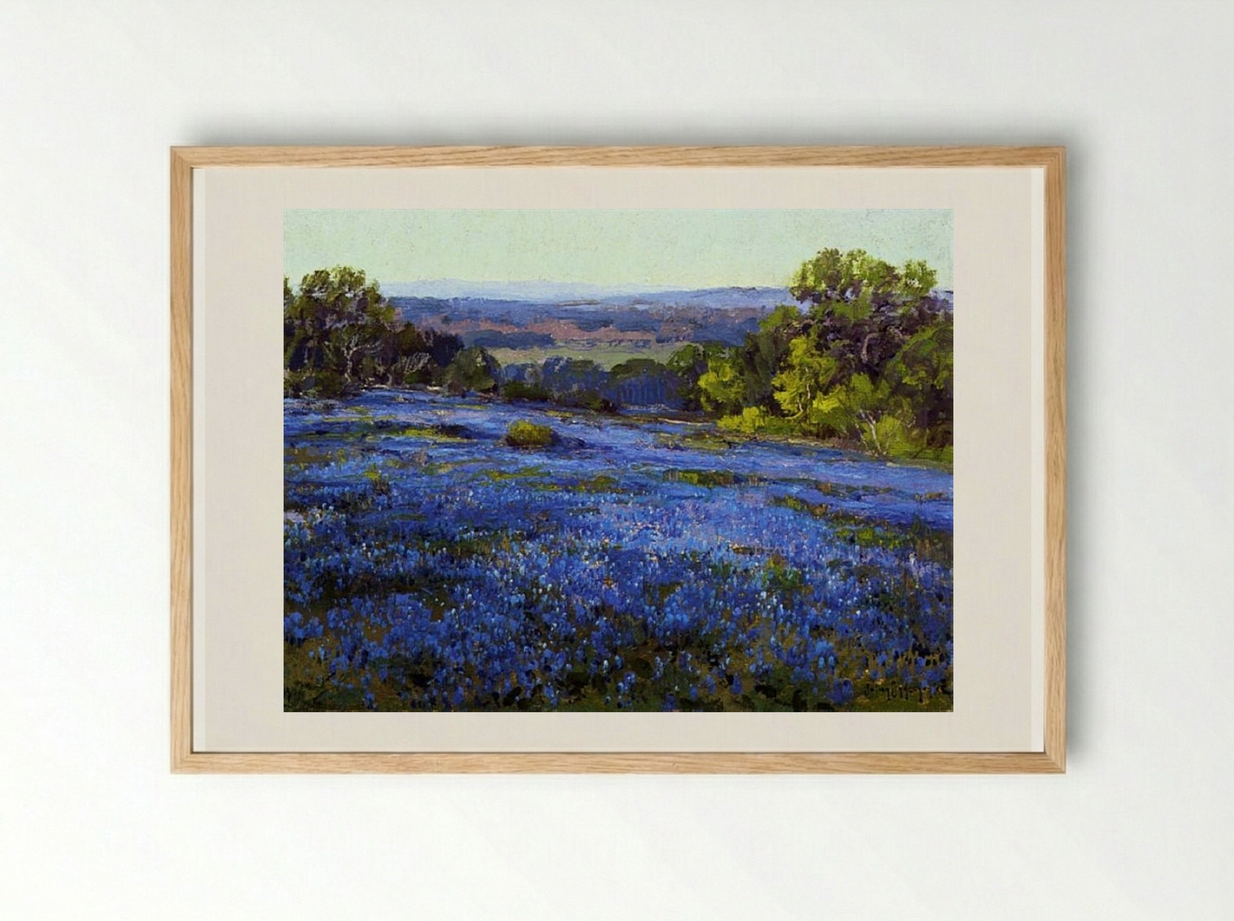 Bluebonnets, Late Afternoon, North of San Antonio - Robert Julian Onderdonk - Framed Print Wood