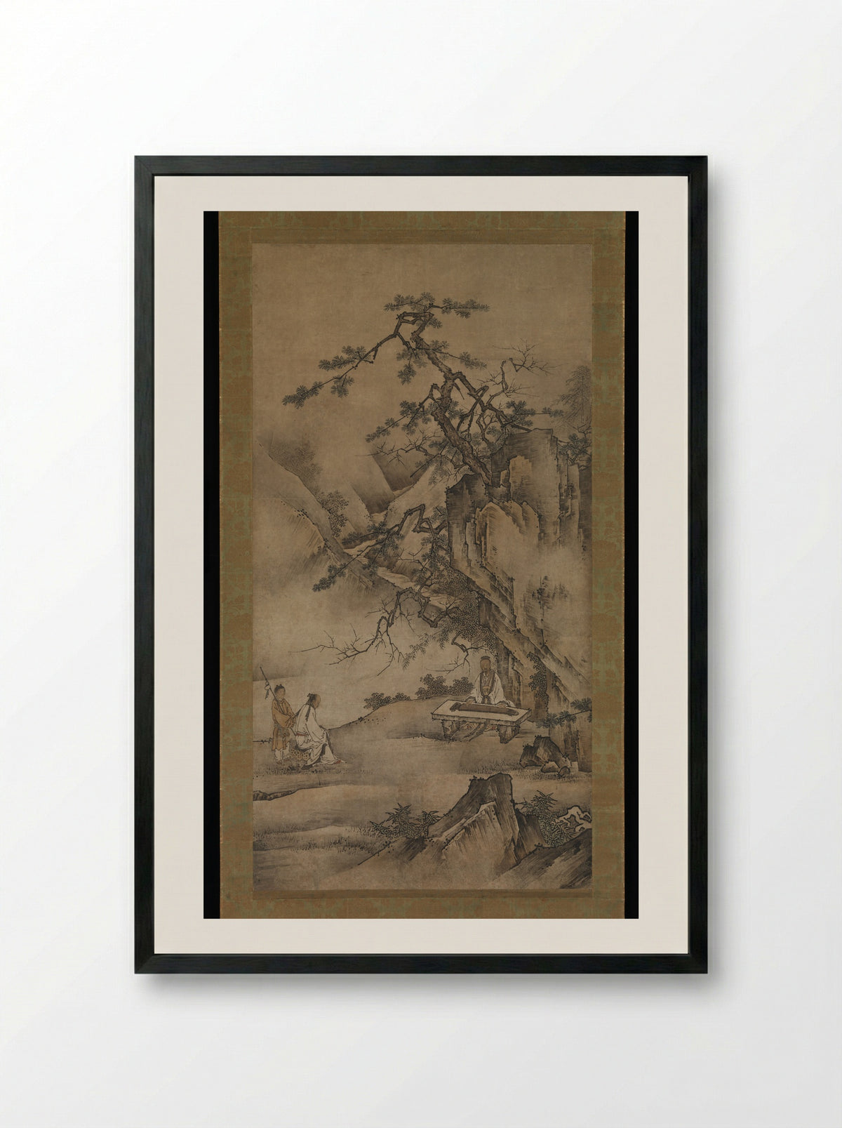 Bo Ya Plays the Qin as Zhong Ziqi Listens - Kano Motonobu - Framed Print Black