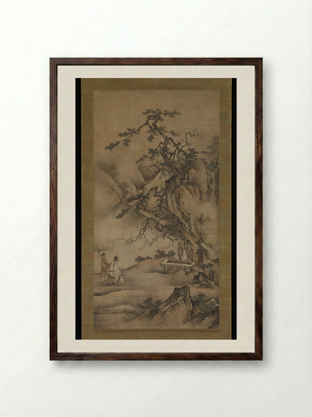 Bo Ya Plays the Qin as Zhong Ziqi Listens - Kano Motonobu - Framed Print Dark Wood