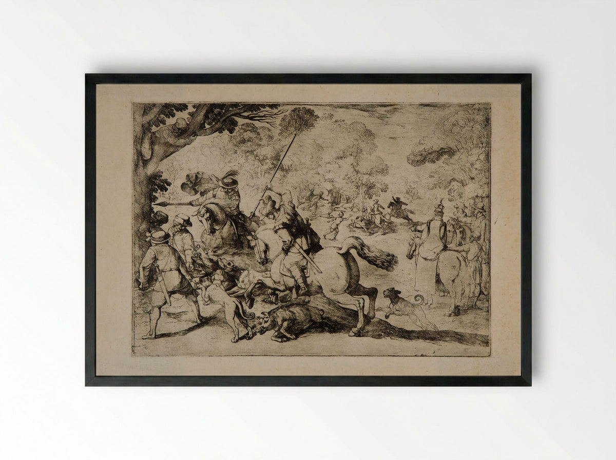 Boar Hunt - Antonio Tempesta - Framed Print Black