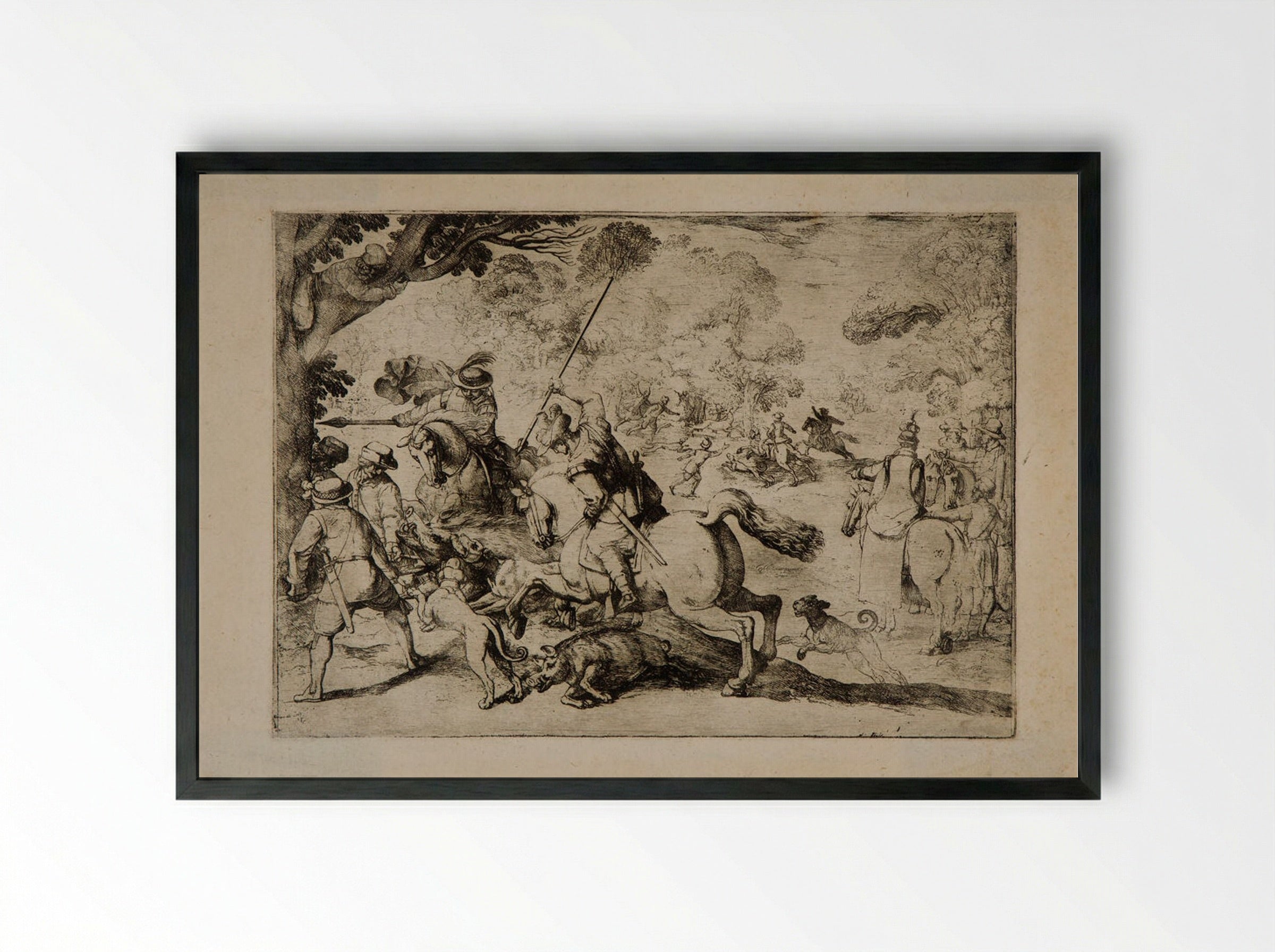 Boar Hunt - Antonio Tempesta - Framed Print Black