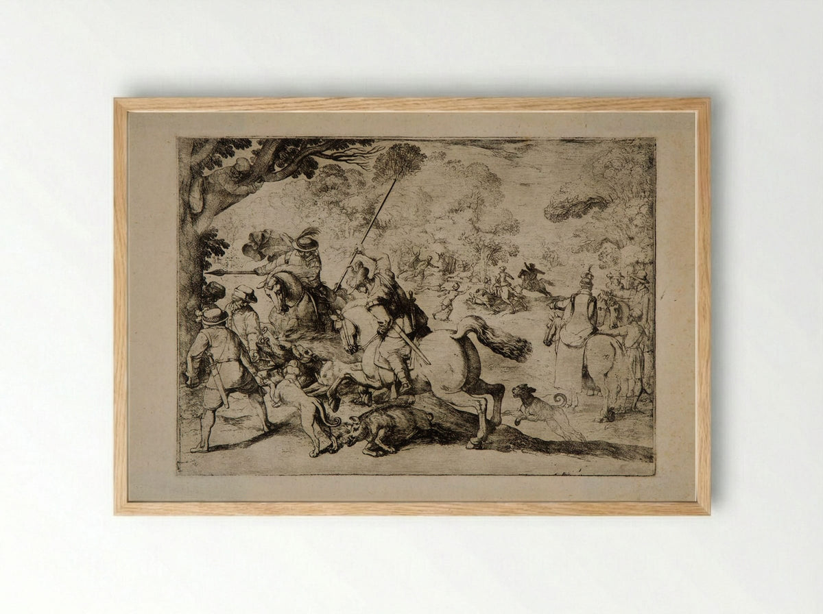 Boar Hunt - Antonio Tempesta - Framed Print Wood