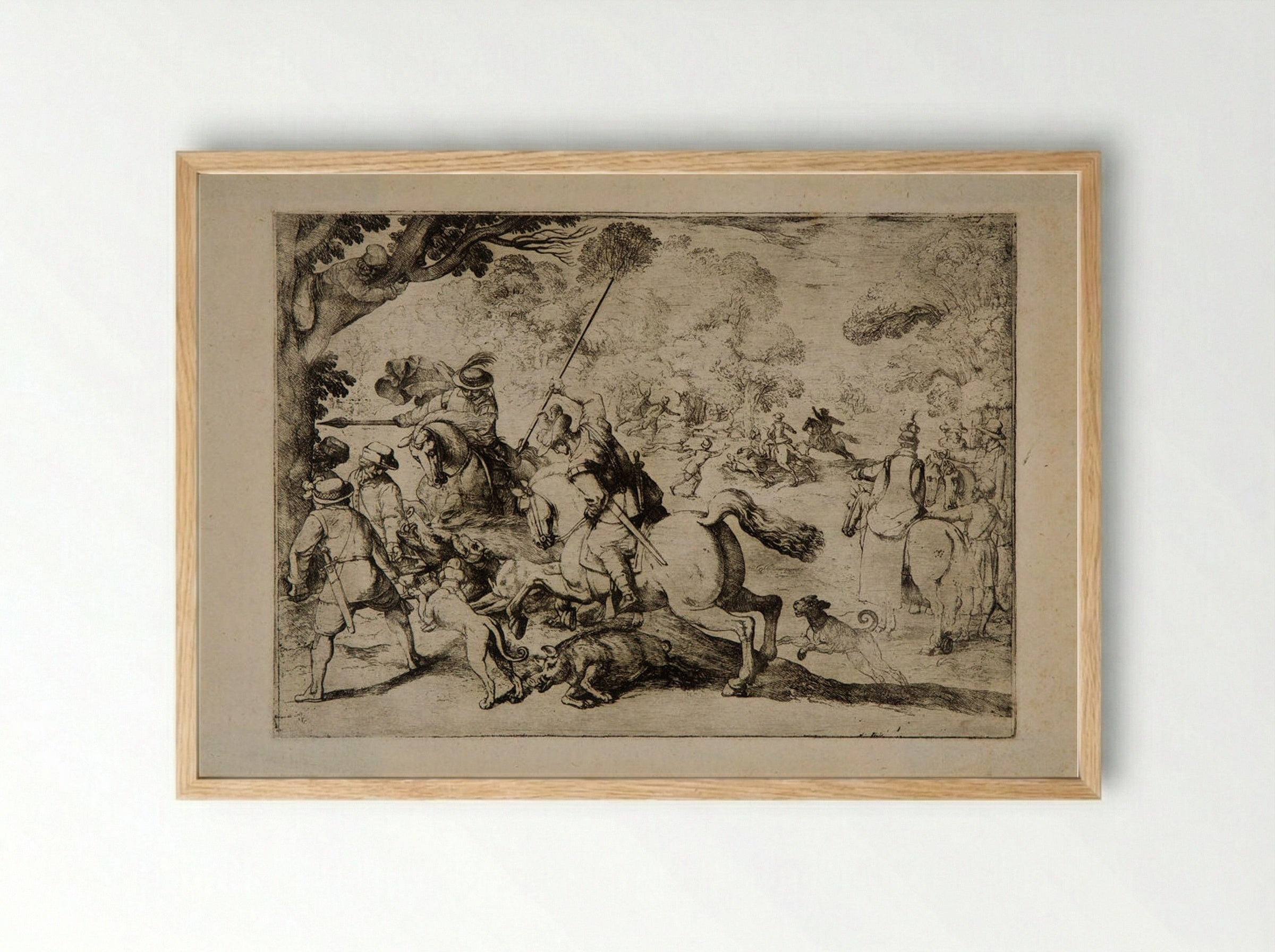 Boar Hunt - Antonio Tempesta - Framed Print Wood