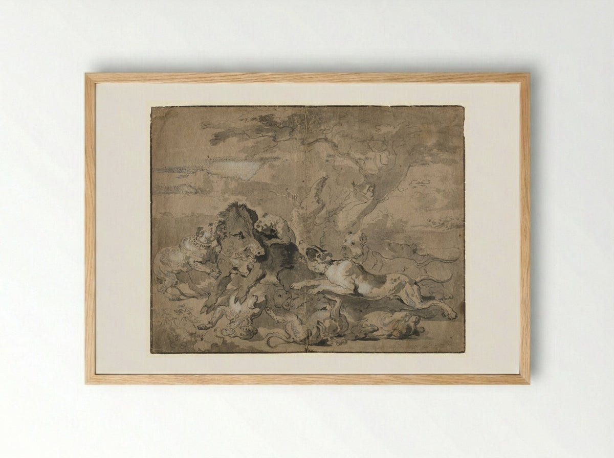 Boar Hunt - Abraham Hondius - Framed Print Wood