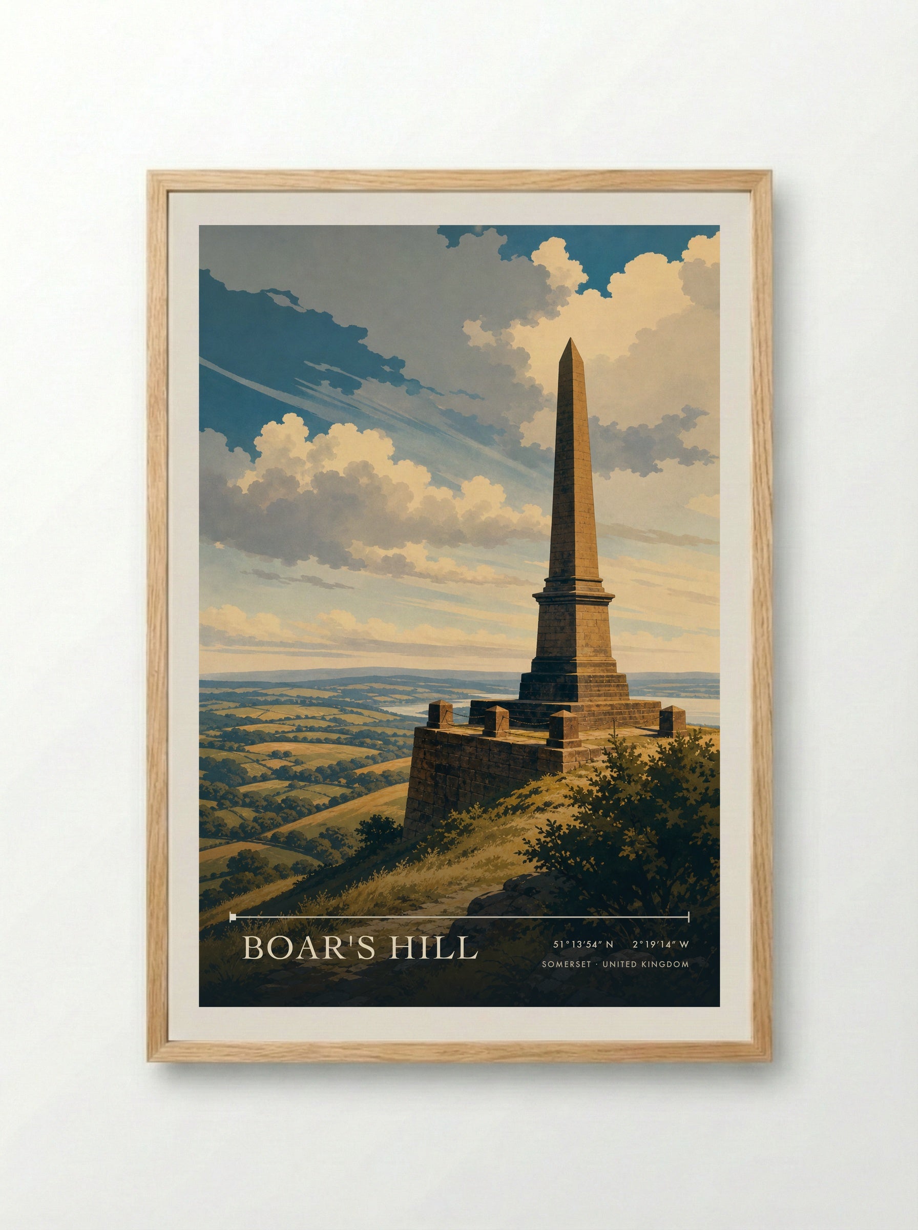 Boar's Hill Somerset United Kingdom Travel Poster - Framed Print Wood